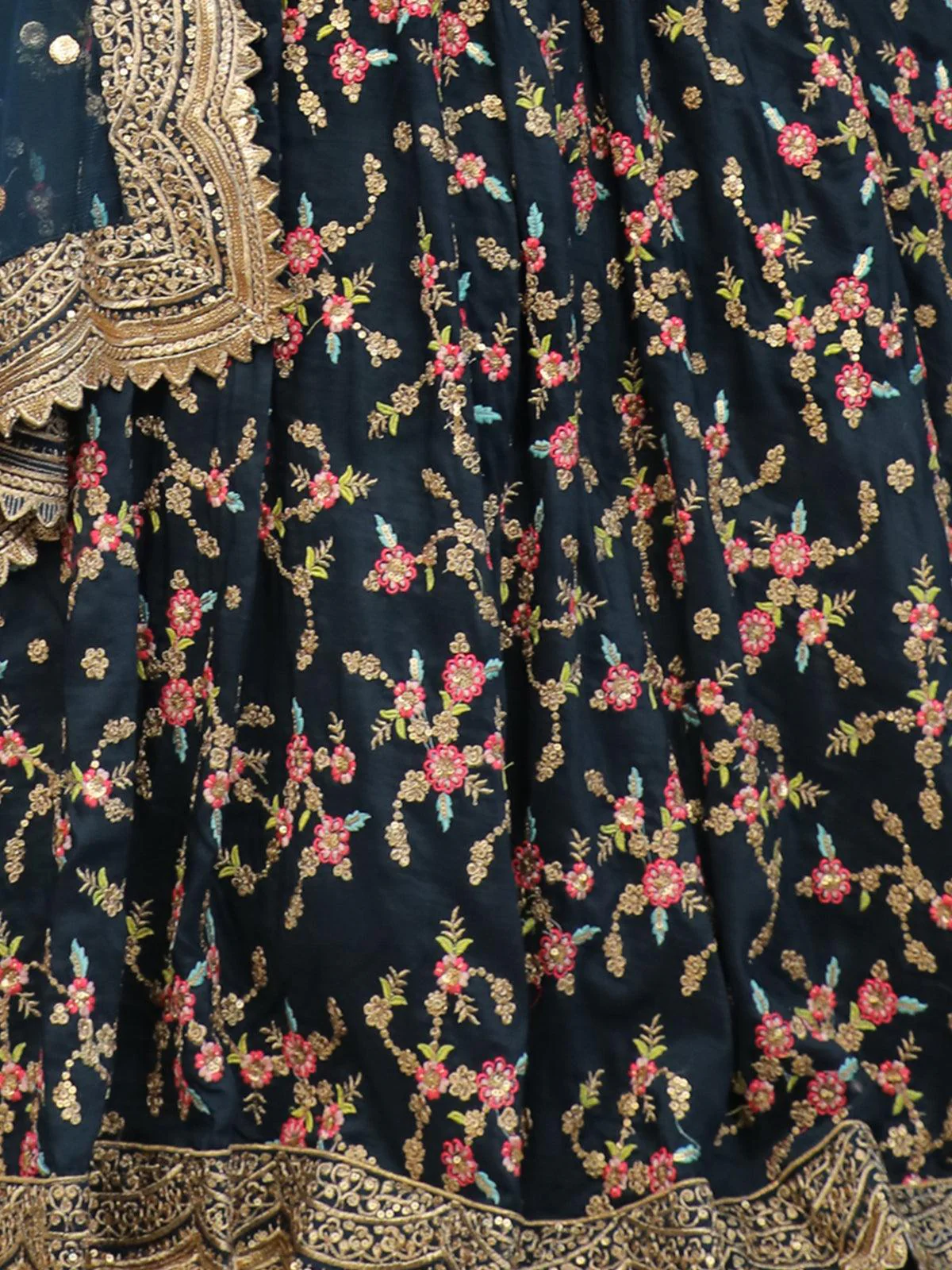 Odette Women Blue Floral Sassy Semi Stitched Lehenga With Unstitched Blouse - Image 5