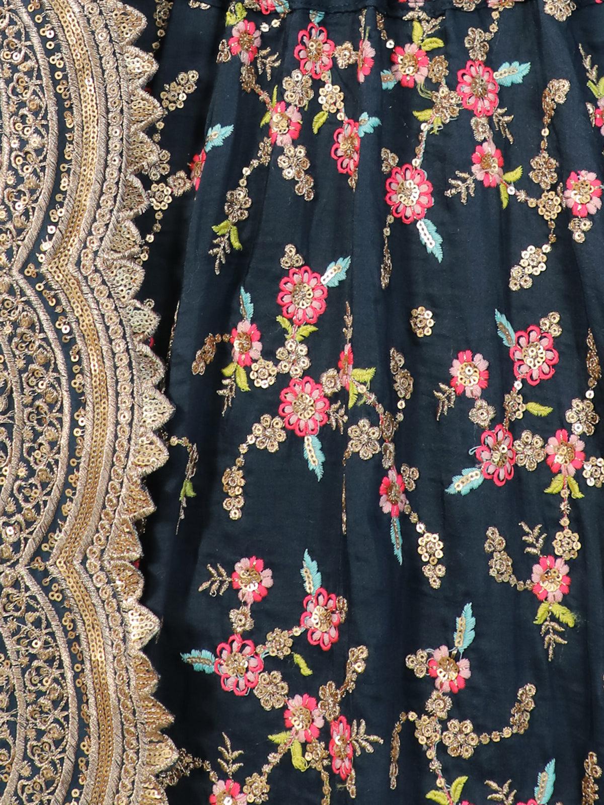 Odette Women Blue Floral Sassy Semi Stitched Lehenga With Unstitched Blouse - Image 6