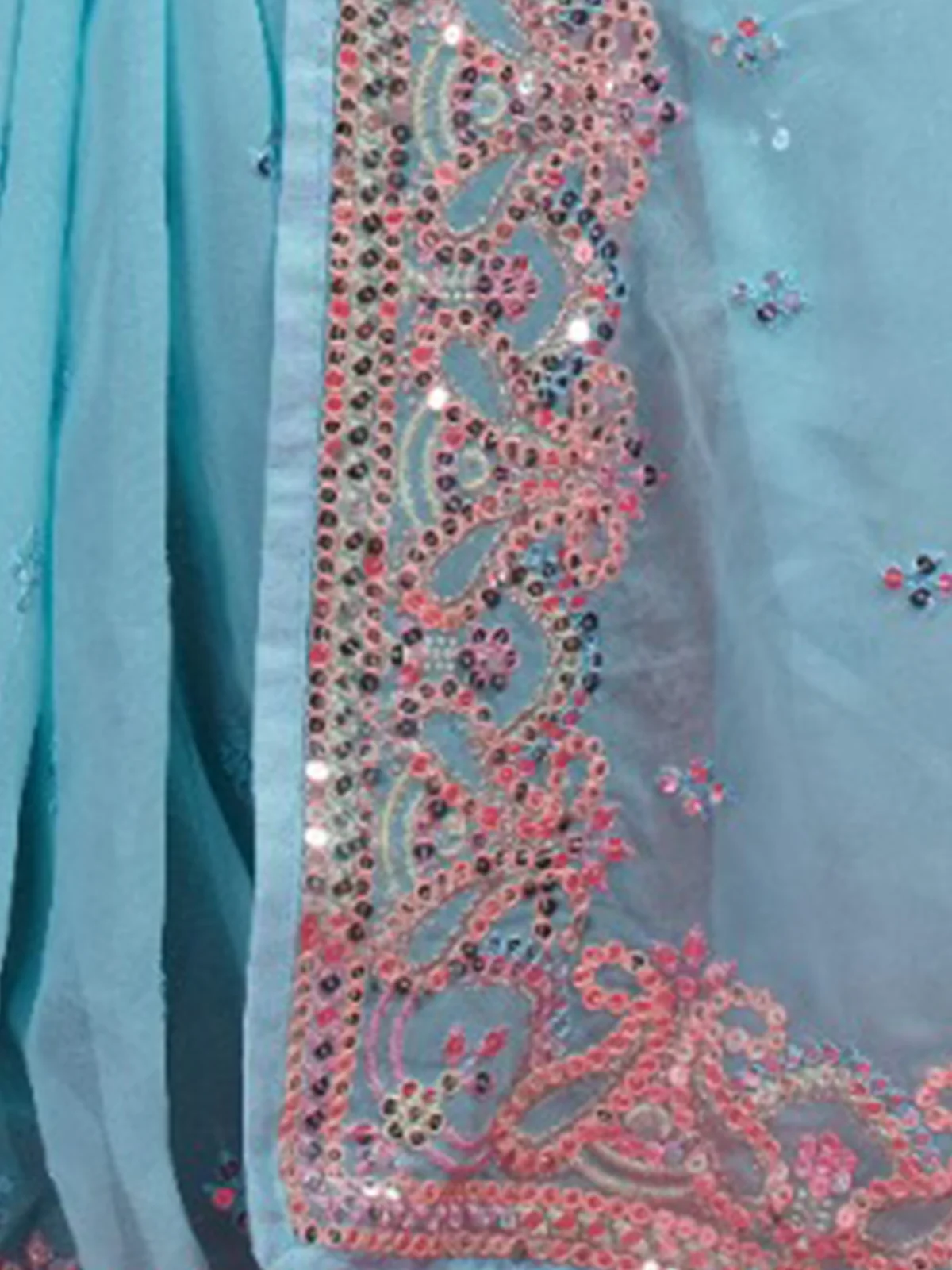 Odette Women Blue Georgette Embroidered Saree With Unstitched Blouse - Image 7