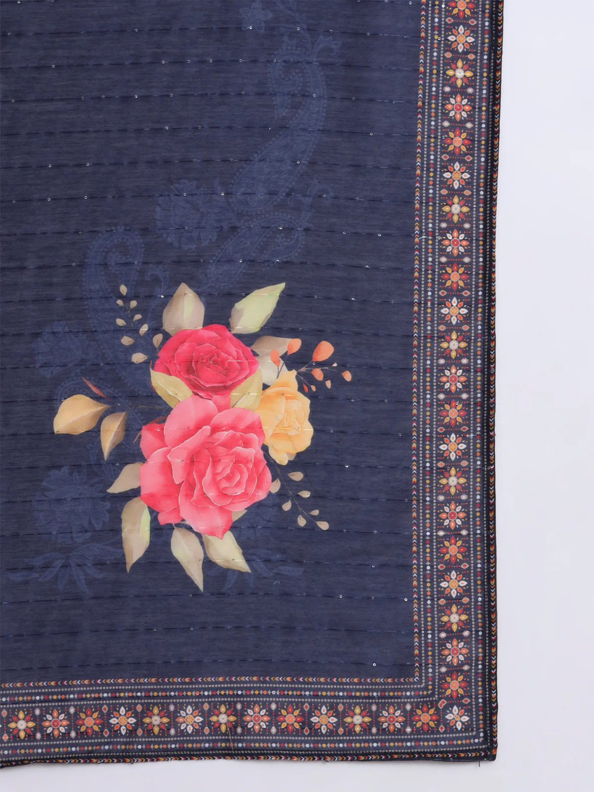 Odette Women Blue Cotton Blend Embroidered Stitched Kurta Set - Image 5