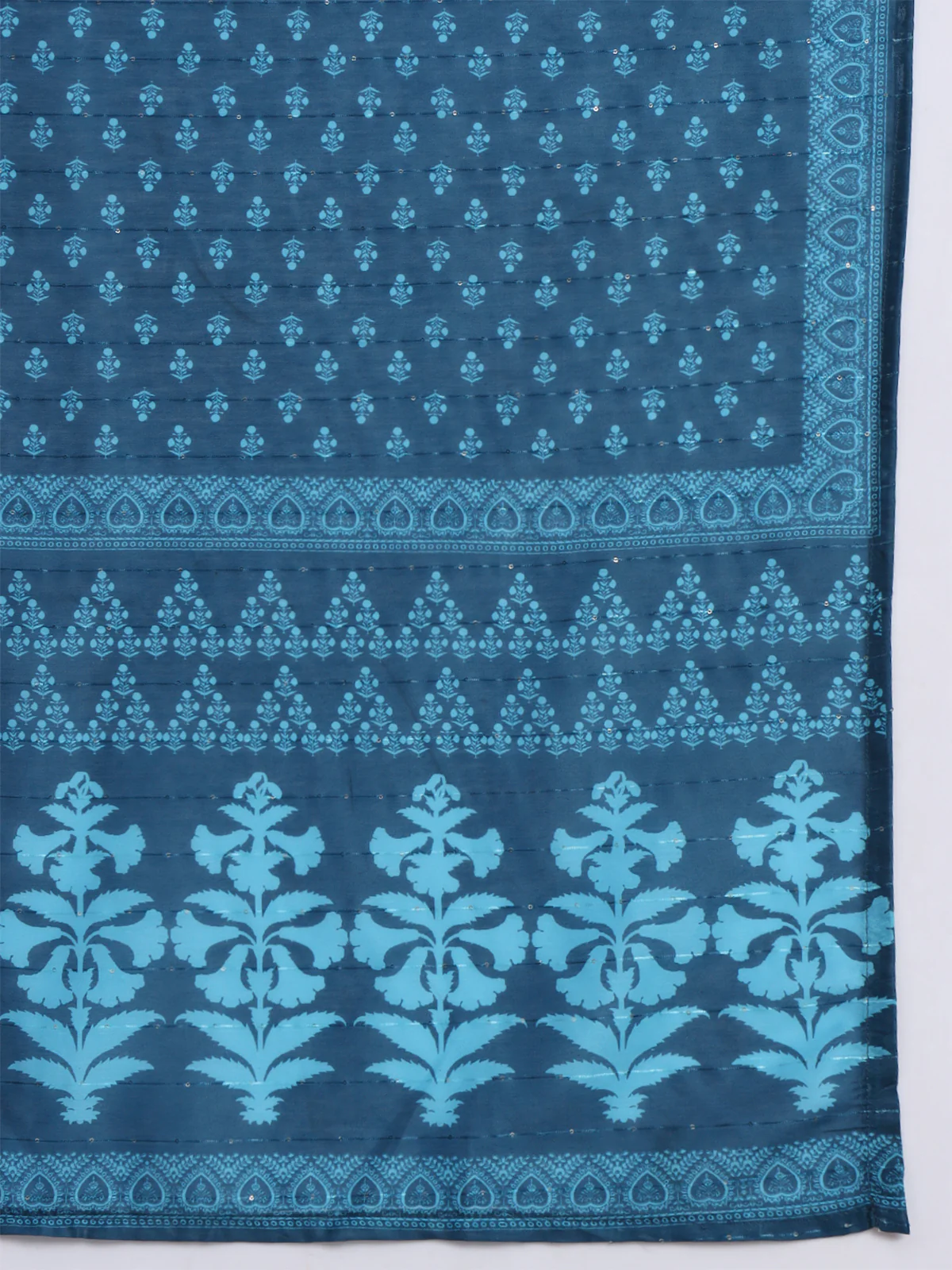 Odette Women Blue Cotton Blend Embroidered Stitched Kurta Set - Image 5