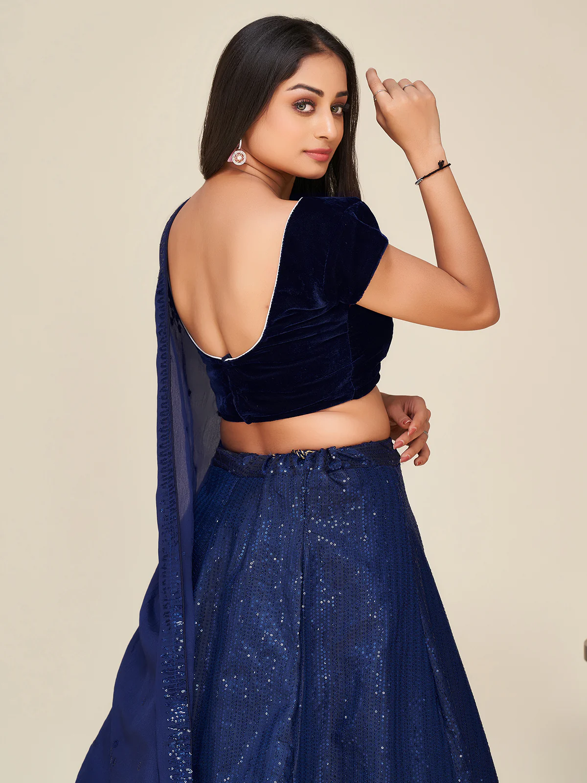 Odette Women Blue Silk Blend Semi Stitched Lehenga Set - Image 5