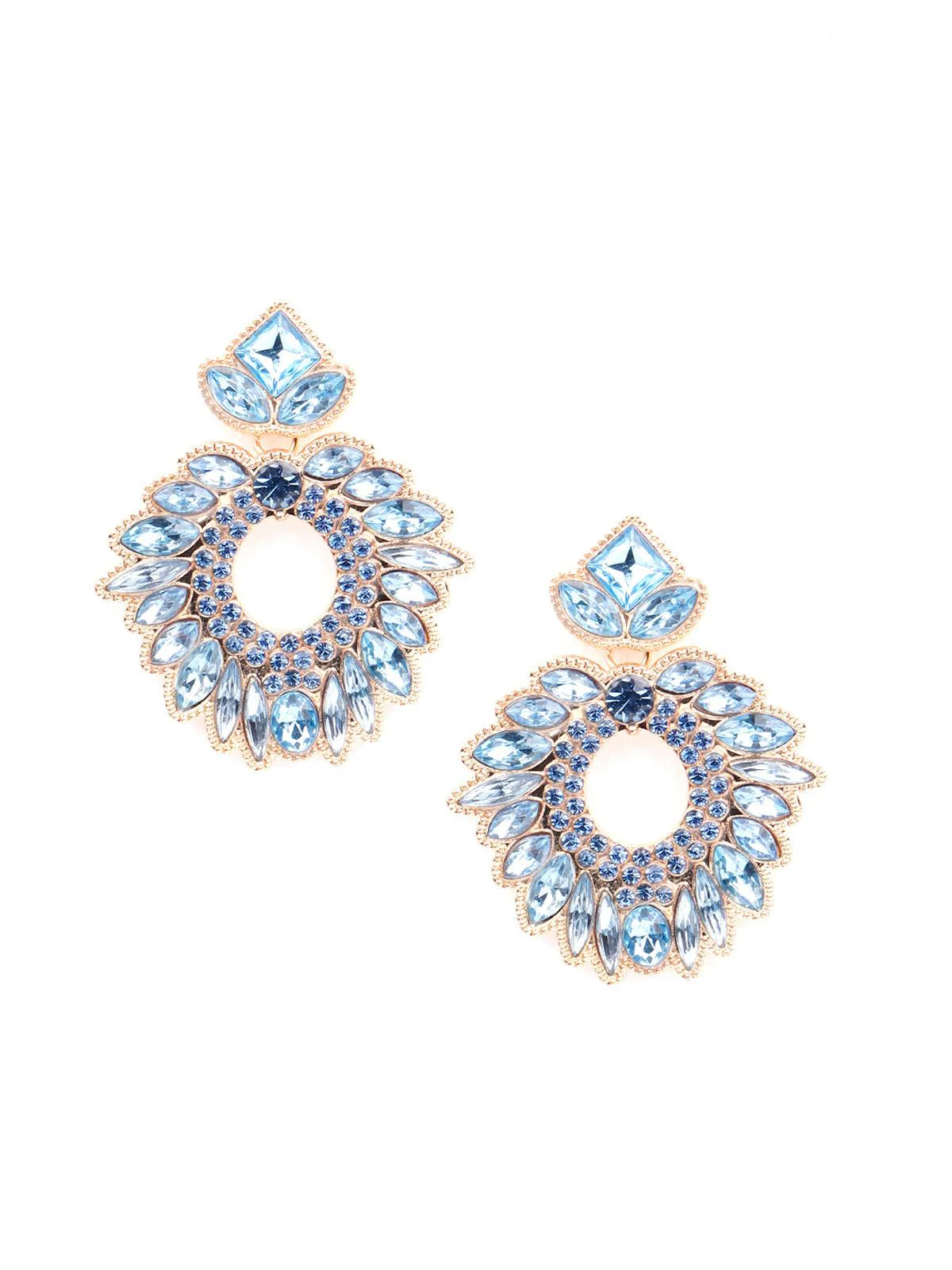 Odette Women Blue Textured Rounded Metal Earrings - Image 3