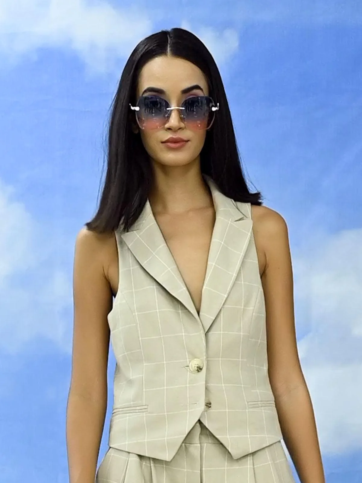 Odette Women Blue Tinted Frameless Sunglasses