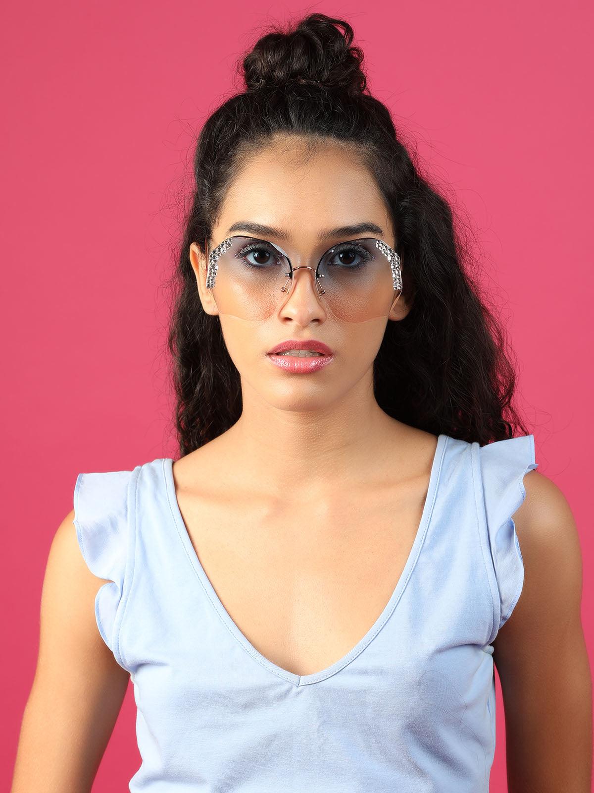 Odette Women Blue Tinted Studded Sunglasses