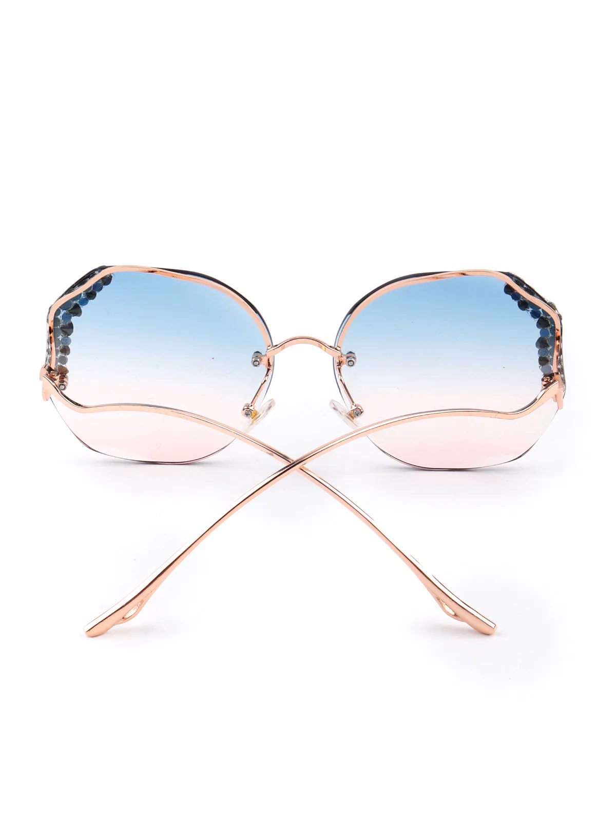 Odette Women Blue Tinted Studded Sunglasses - Image 5