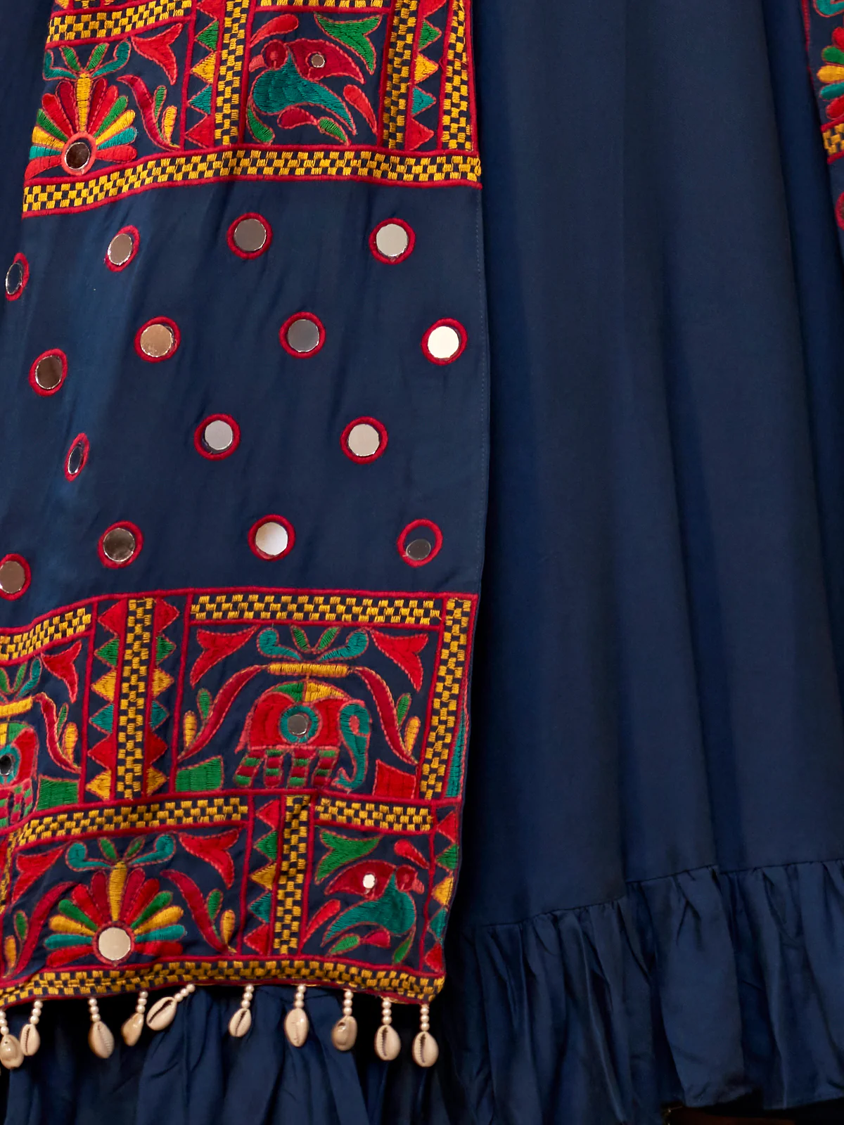 Odette Blue Viscose Rayon Embroidered Semi Stitched Lehenga Choli For Women - Image 5