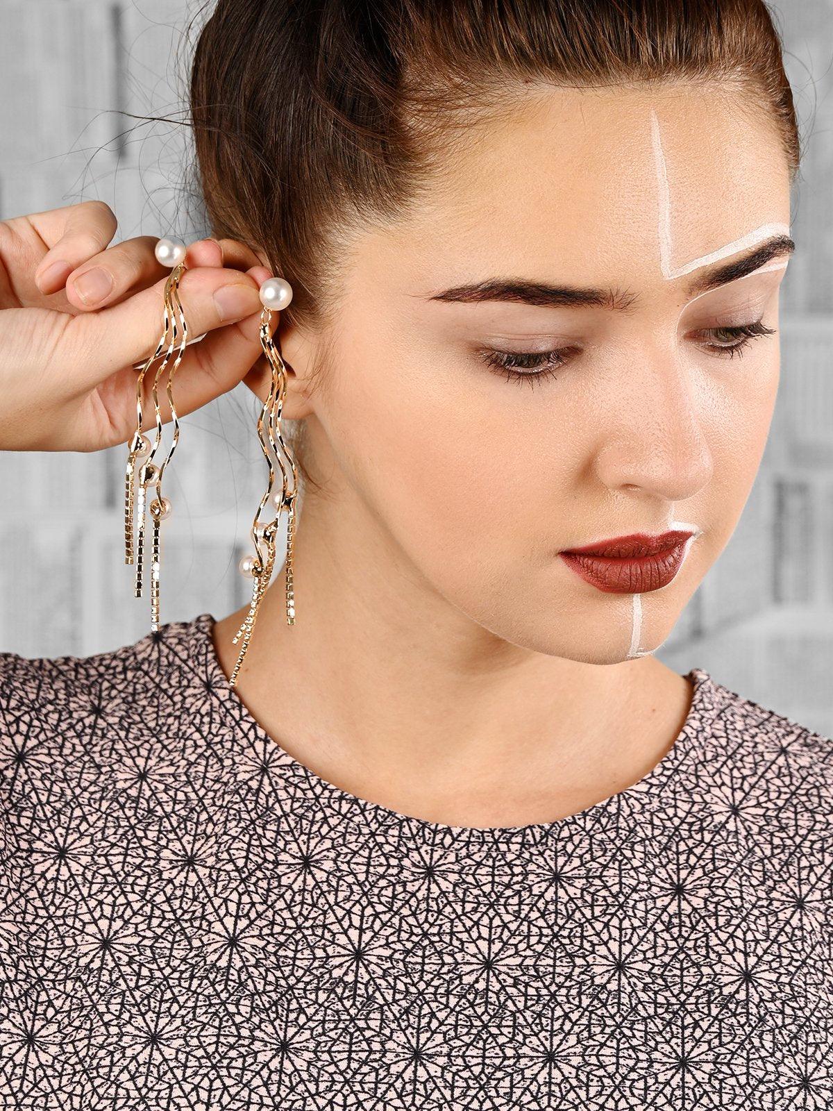 Odette Women Golden- White Metal Dangles - Image 2