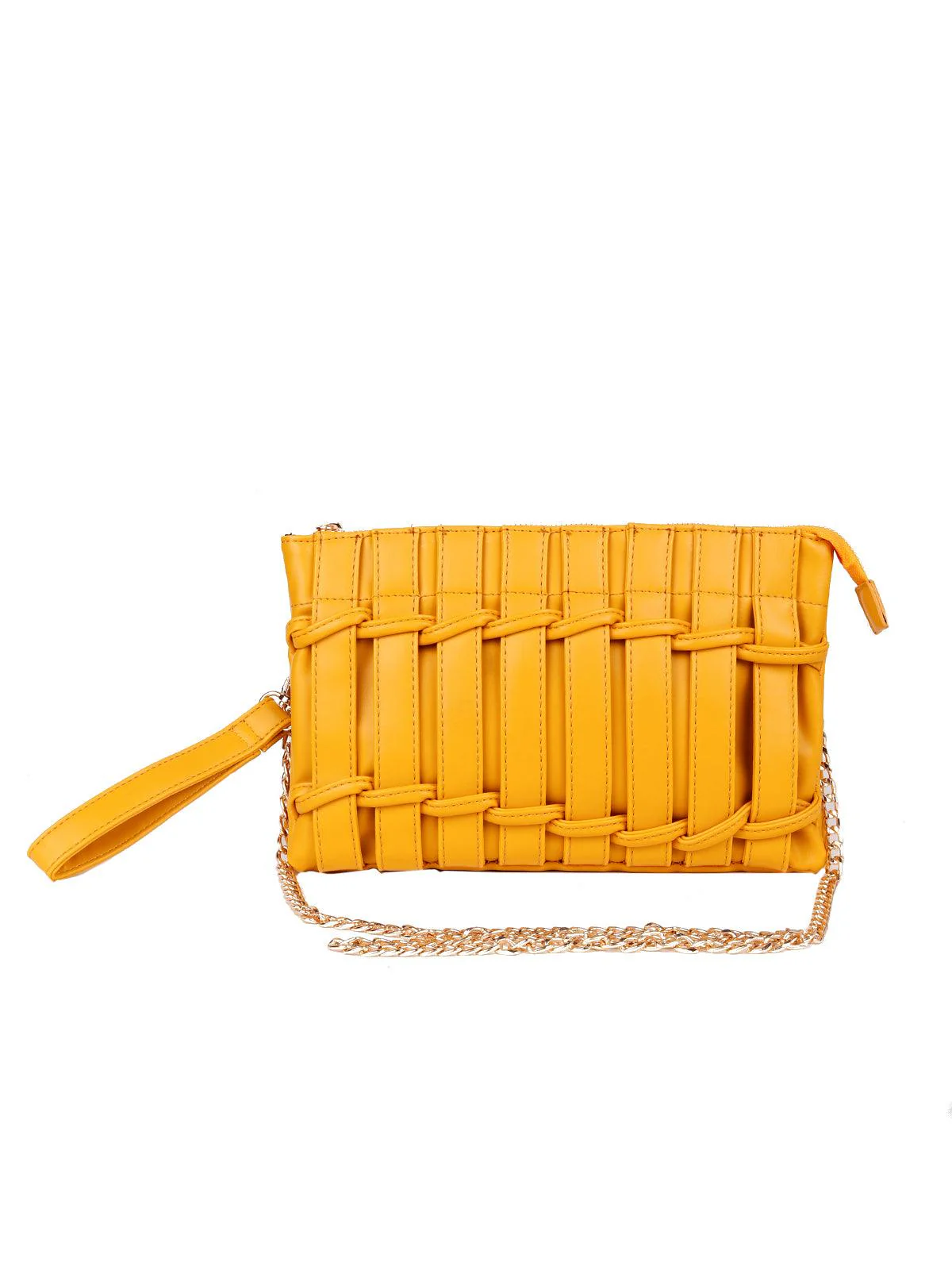 Odette Women Yellow Metal Sling Bag - Image 3