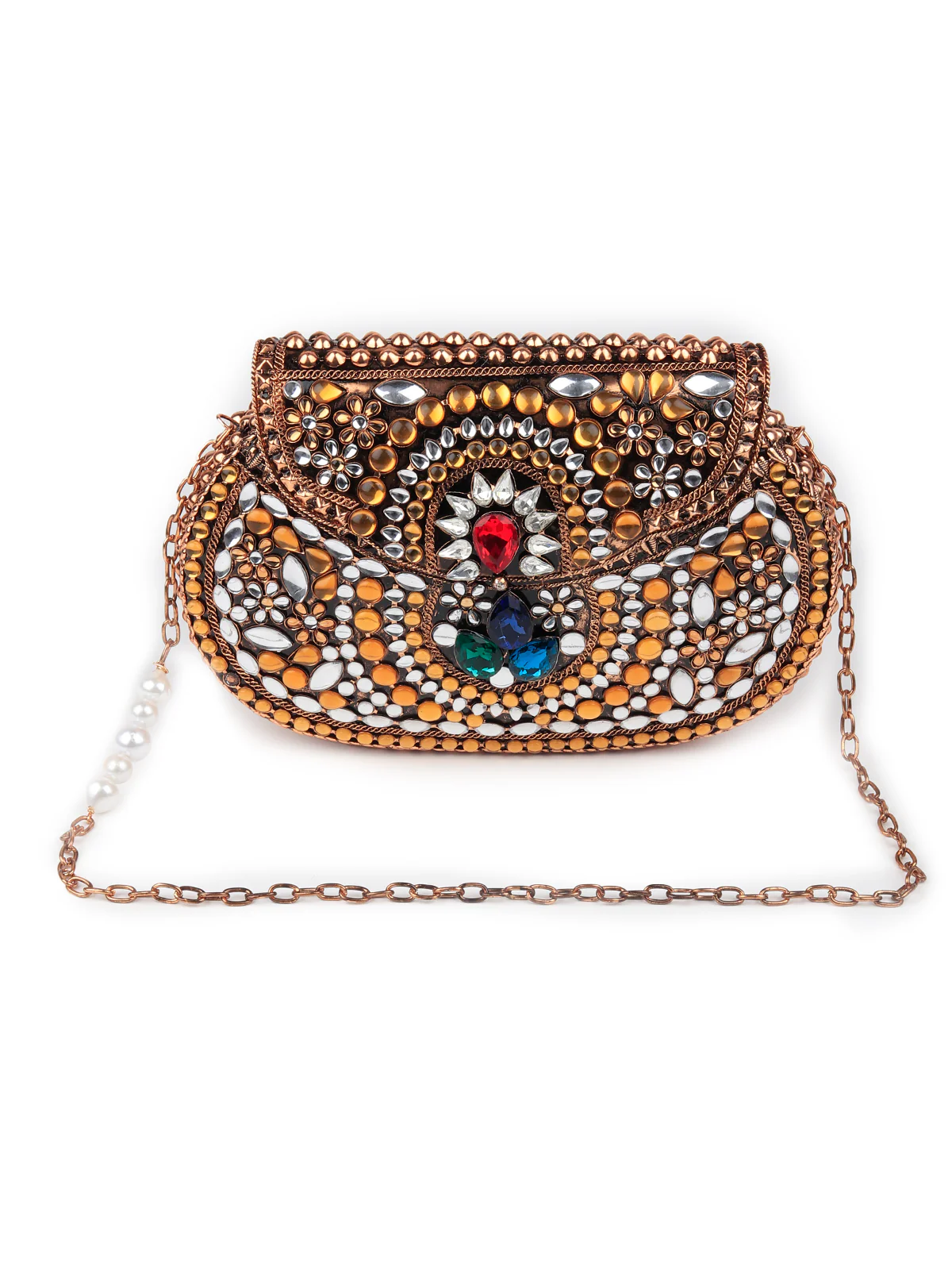 Odette Women Bronze Colored Metal Clutch - Image 3
