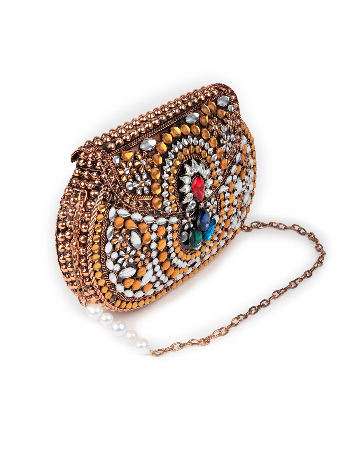 Odette Women Bronze Colored Metal Clutch - Image 4