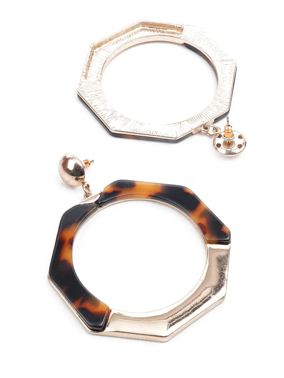 Odette Women Brown And Gold Hexagonal Dangle Earrings - Image 3