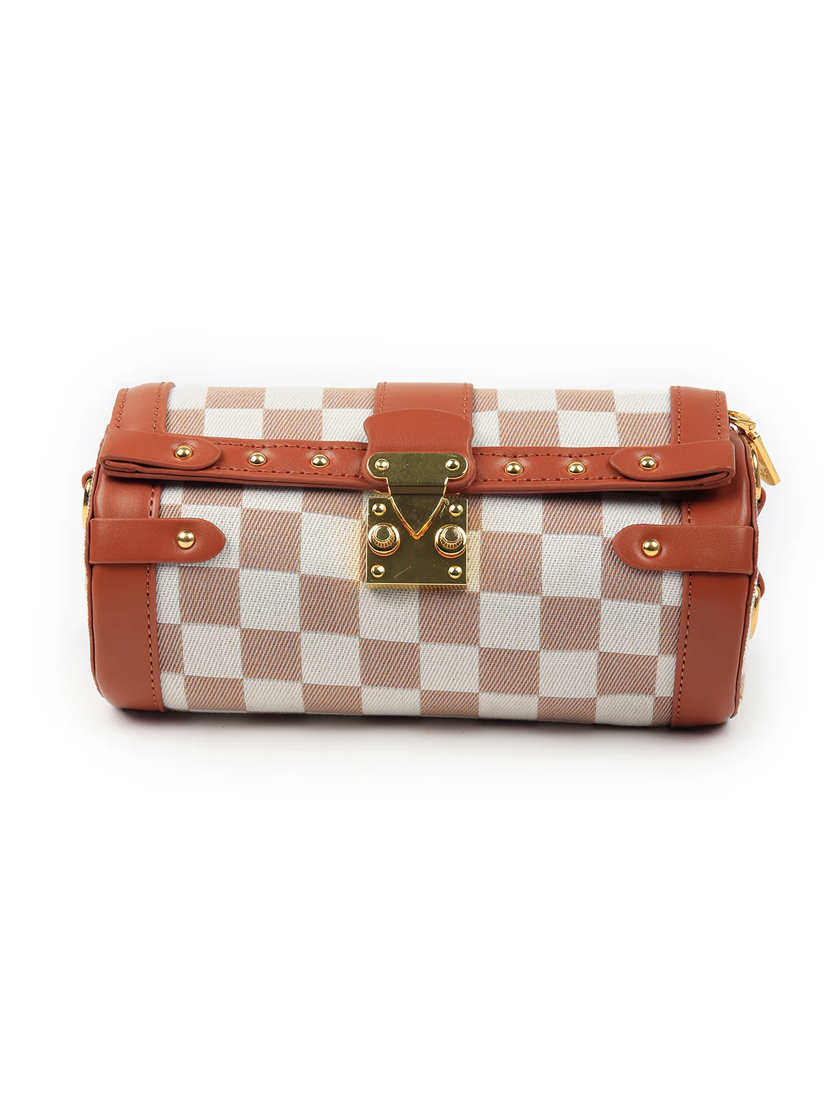 Odette Women Brown And White Checquered Handbag - Image 3