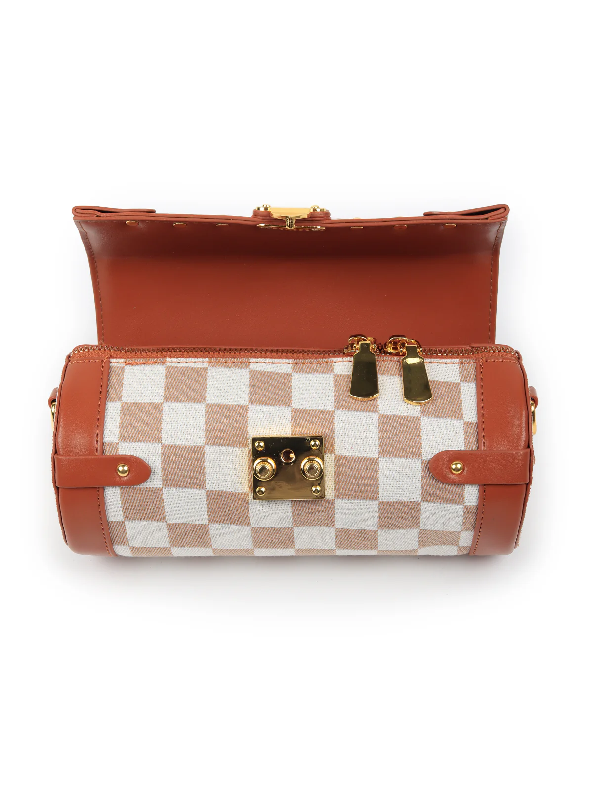 Odette Women Brown And White Checquered Handbag - Image 4