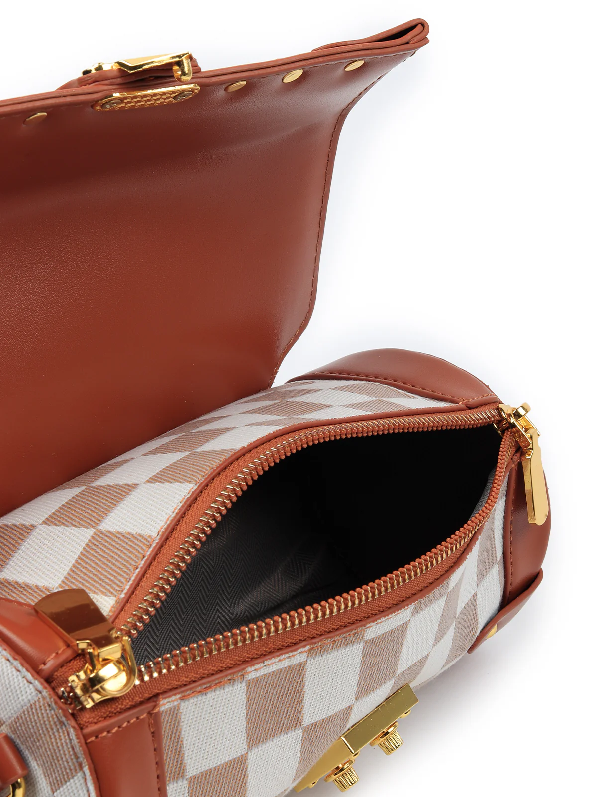 Odette Women Brown And White Checquered Handbag - Image 5
