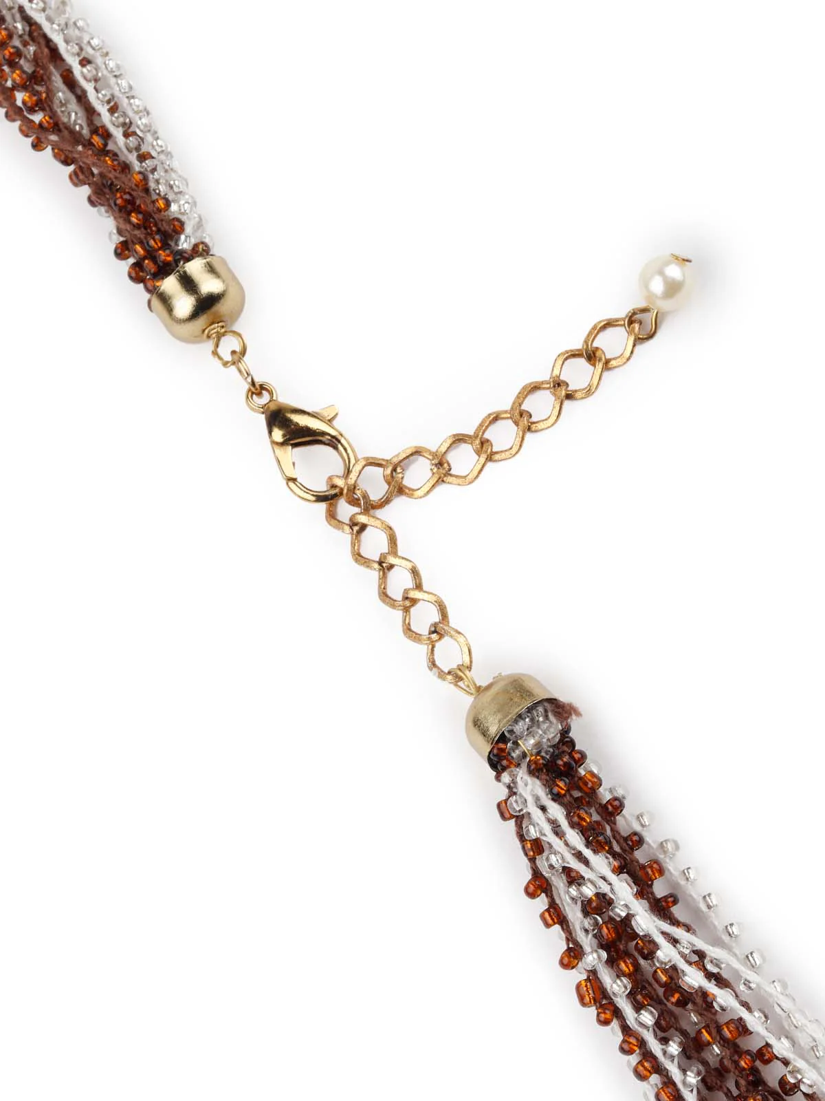 Odette Women Brown And White Long Necklace Set - Image 5