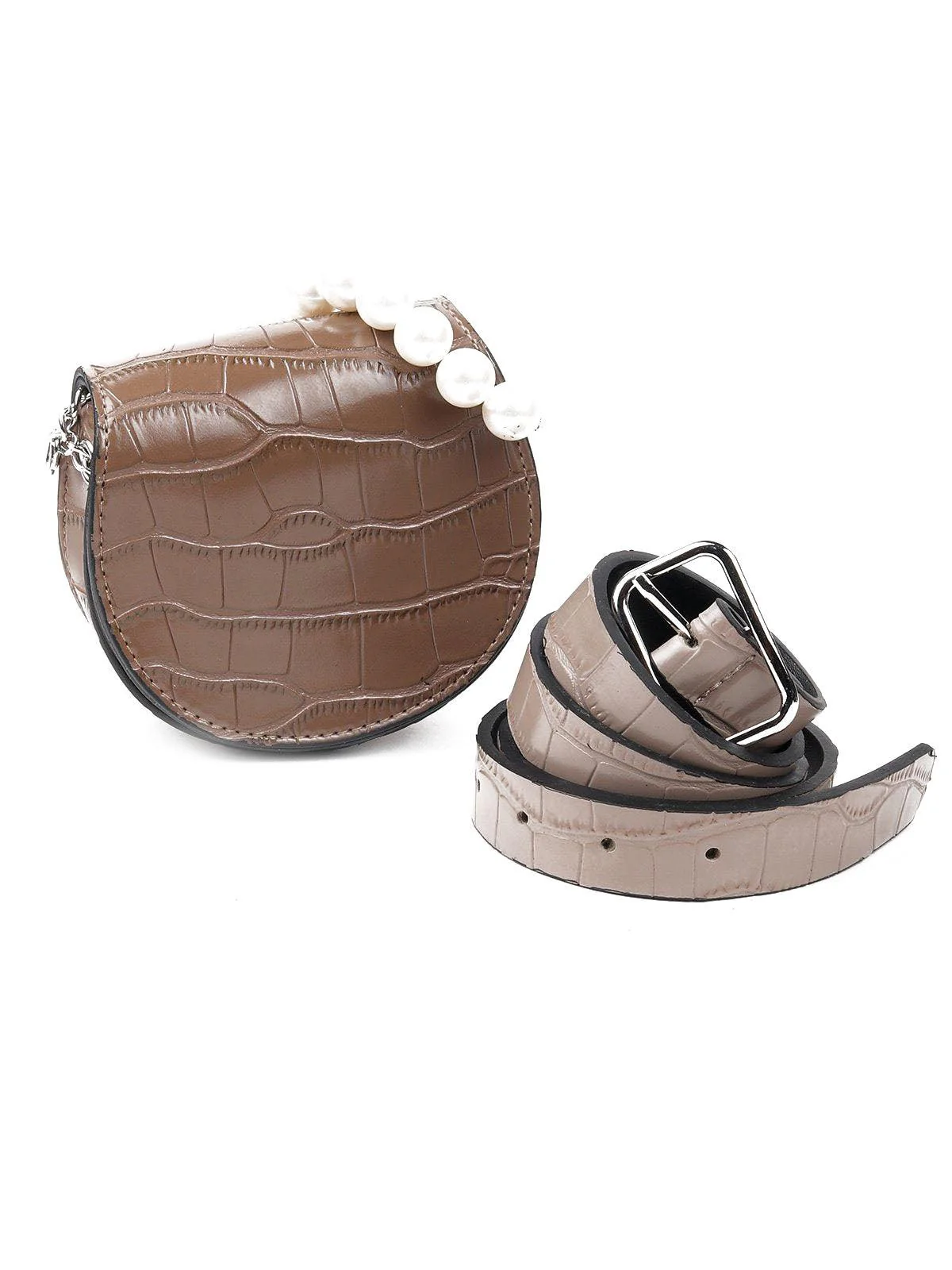 Odette Women Brown Textured Faux Leather Belt Bag - Image 3