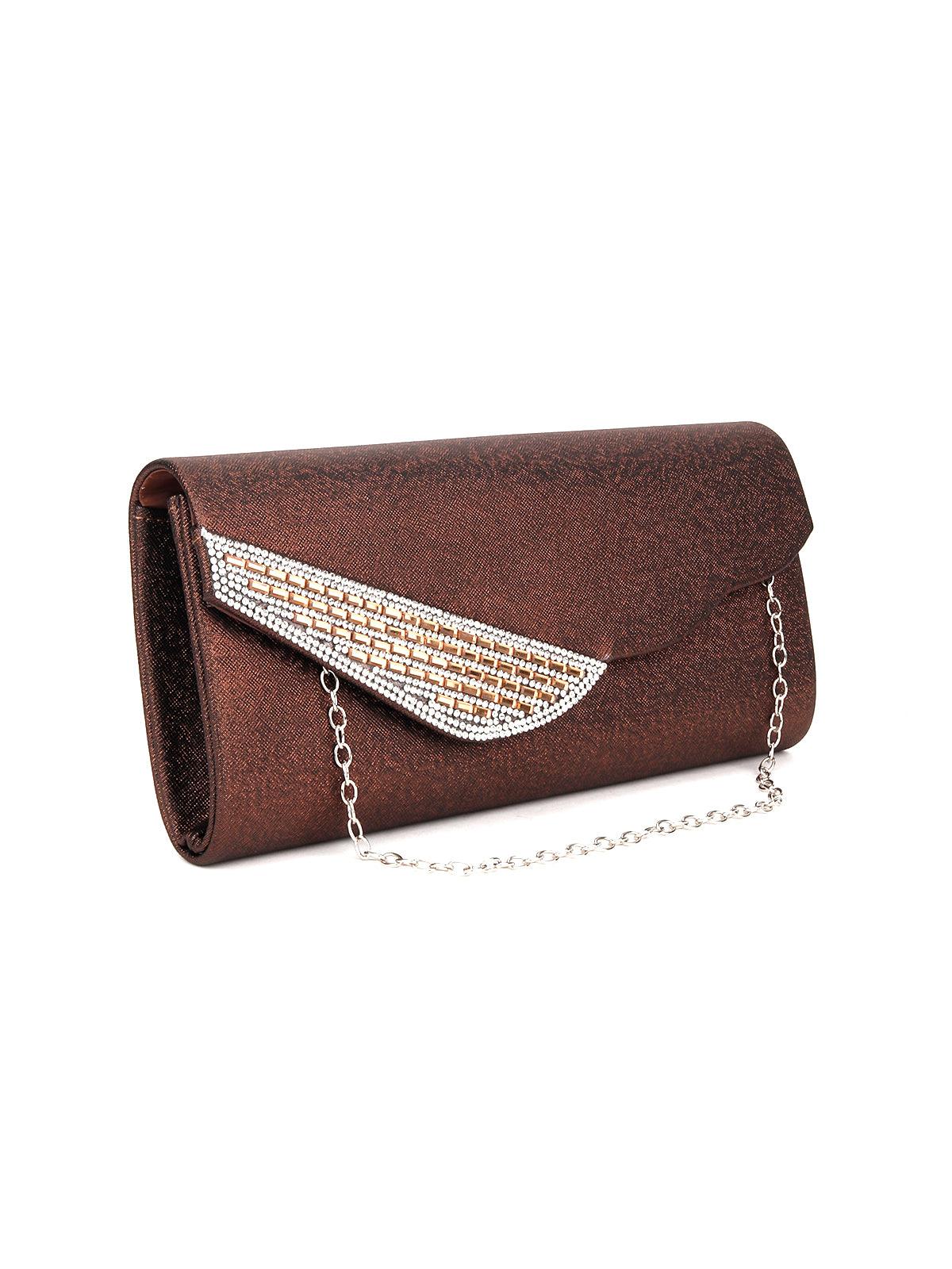 Odette Women Brown Embellished Envelope Clutch - Image 4