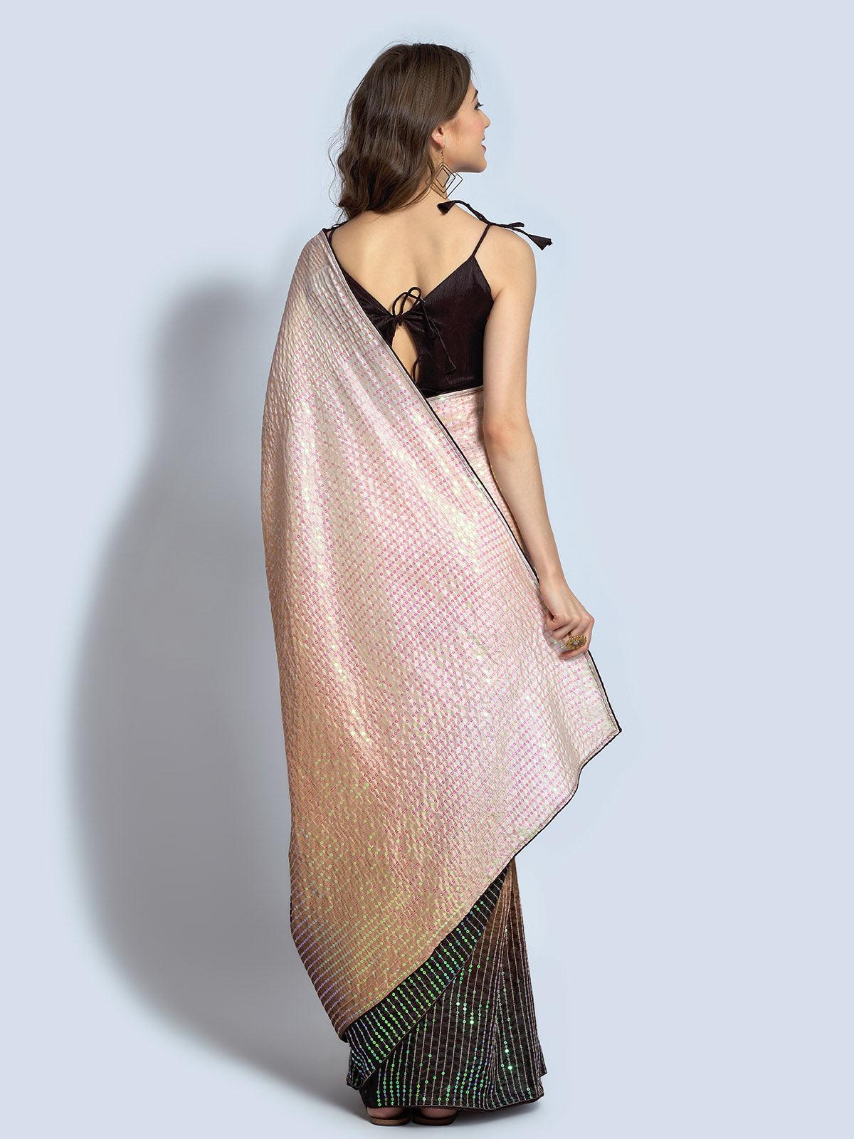 Odette Women Brown Silk Blend Designer Embroidery Saree With Unstitched Blouse - Image 4