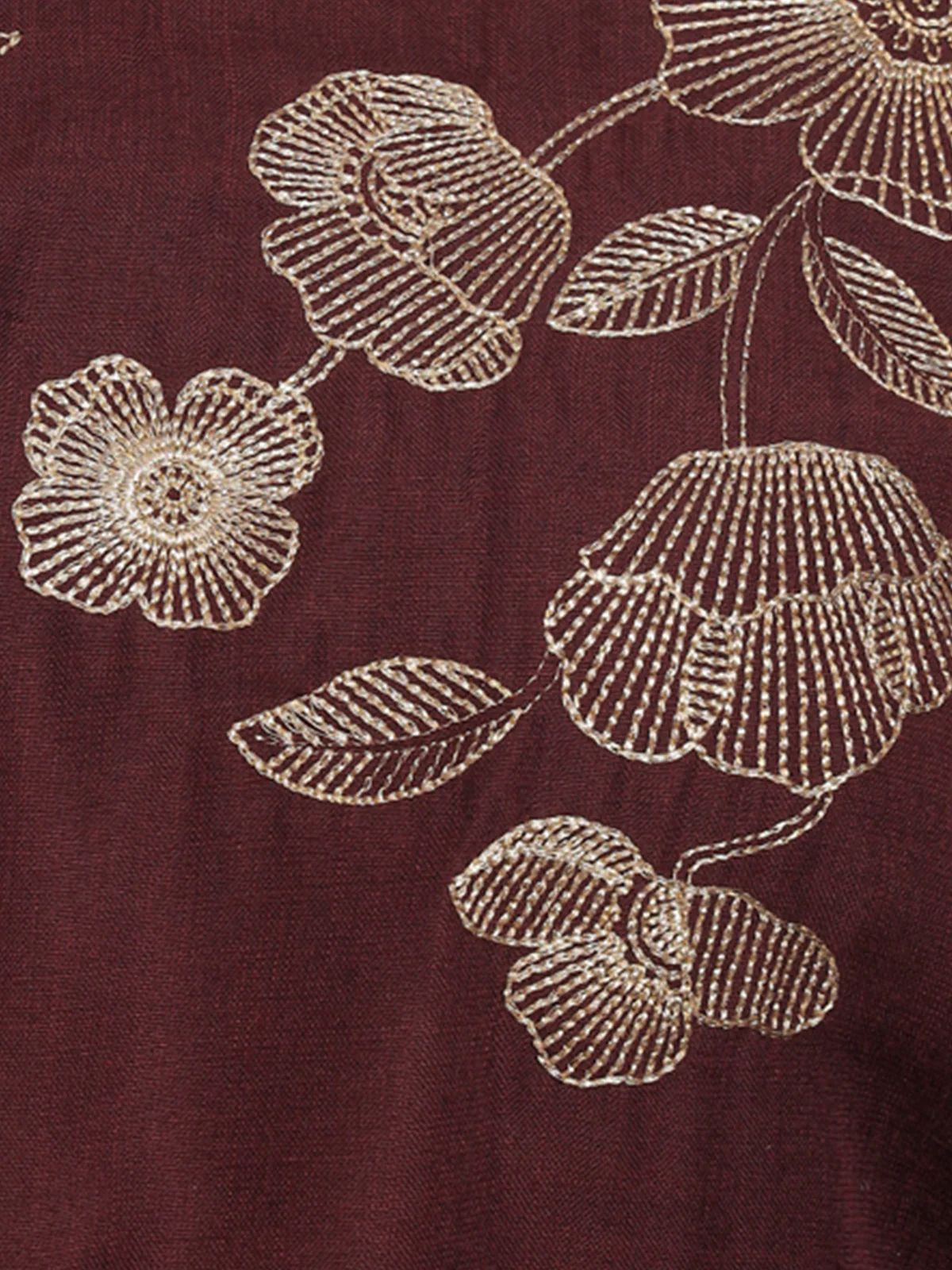 Odette Women Brown Cotton Blend Embroidered Stitched Kurta Set - Image 6