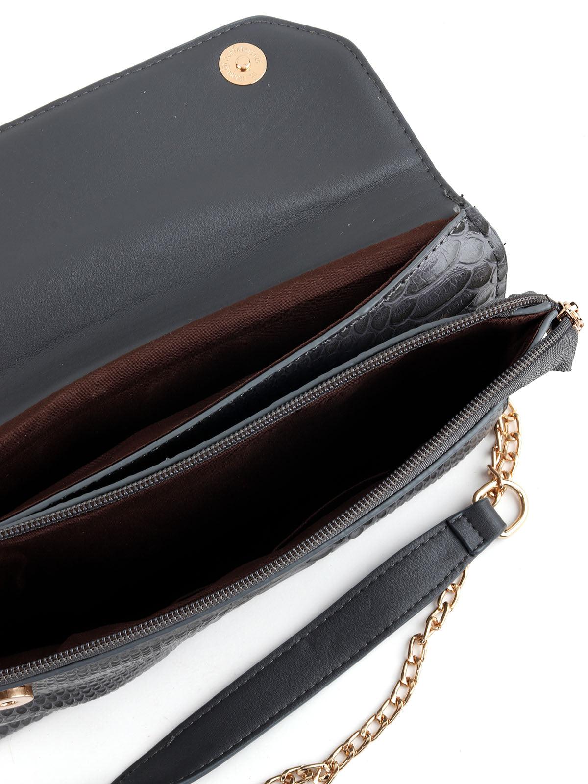 Odette Women Cadet Grey Textured Envelope Sling Bag - Image 6