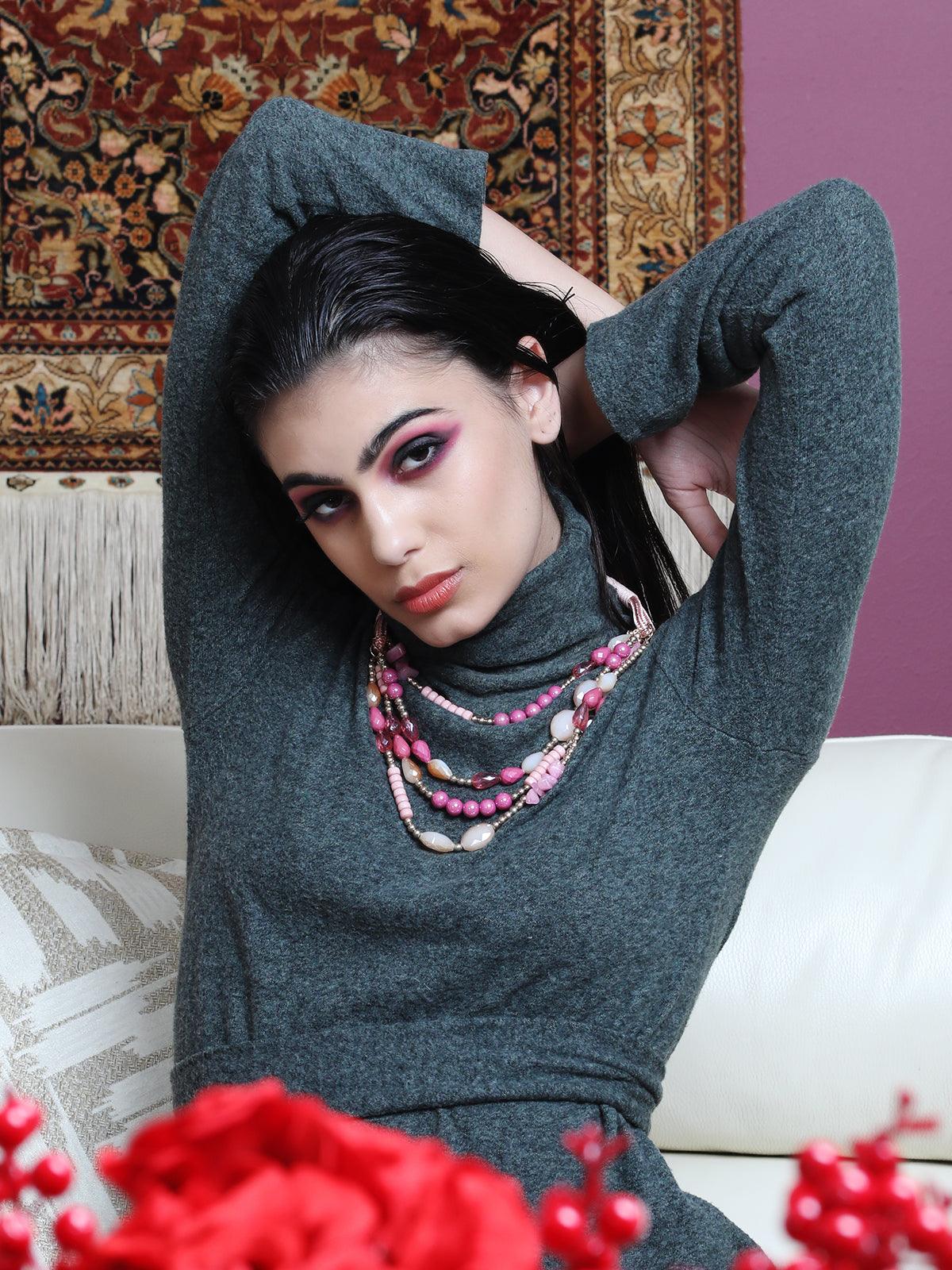 Odette Women Pink Metal Necklace-Pink - Image 2