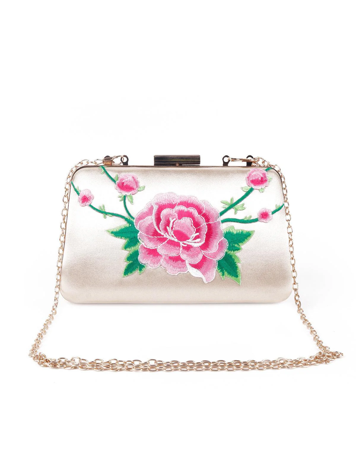 Odette Women Champagne Colour Stunning Floral Sling Bag - Image 3