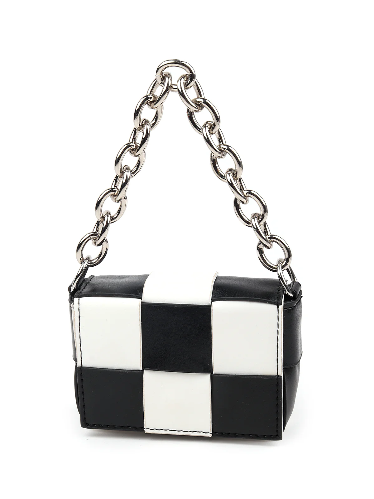 Odette Women Chequered Black And White Embellished Pouch Belt - Image 3