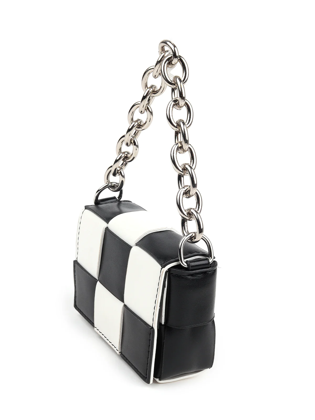 Odette Women Chequered Black And White Embellished Pouch Belt - Image 4