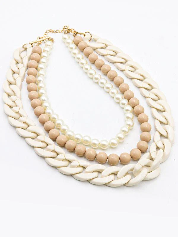 Odette Women Chunky Multilayered Acrylic White & Beige Mixed Necklace - Image 5