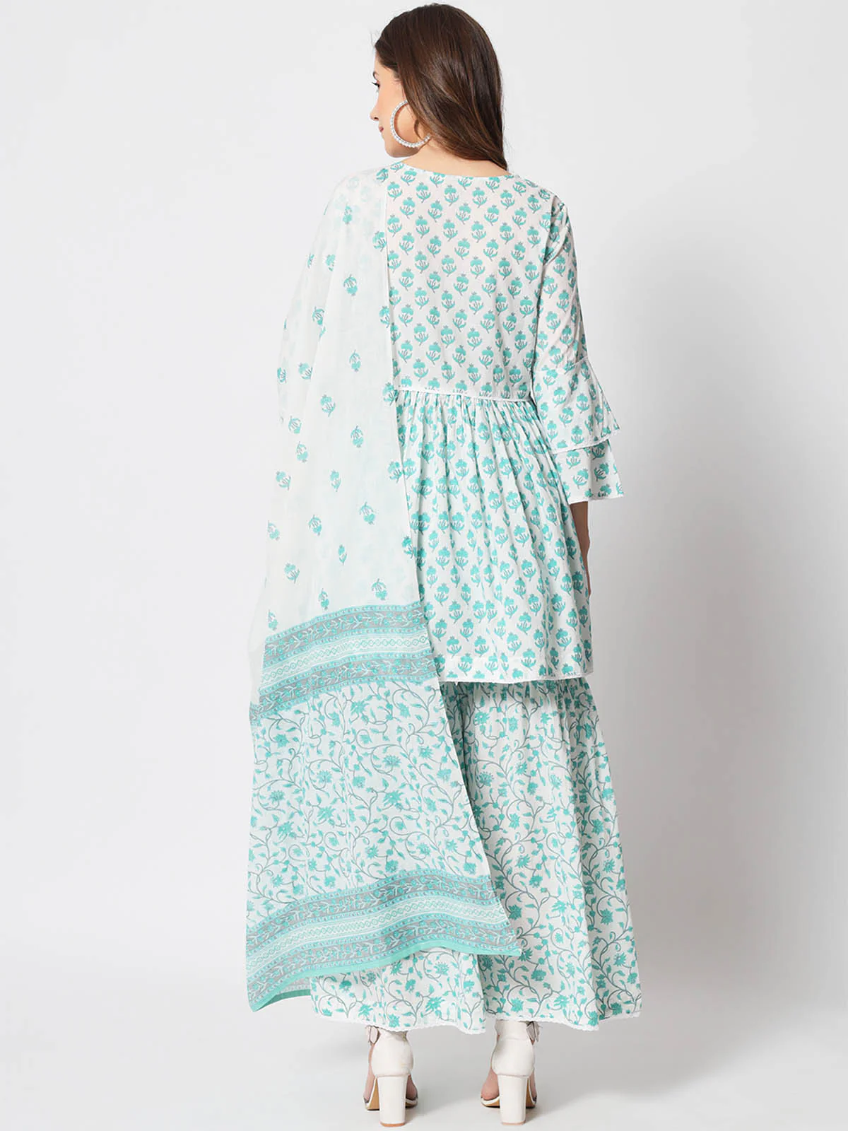Odette Women Classic Blue Cotton Printed Stitched Kurta Set - Image 5
