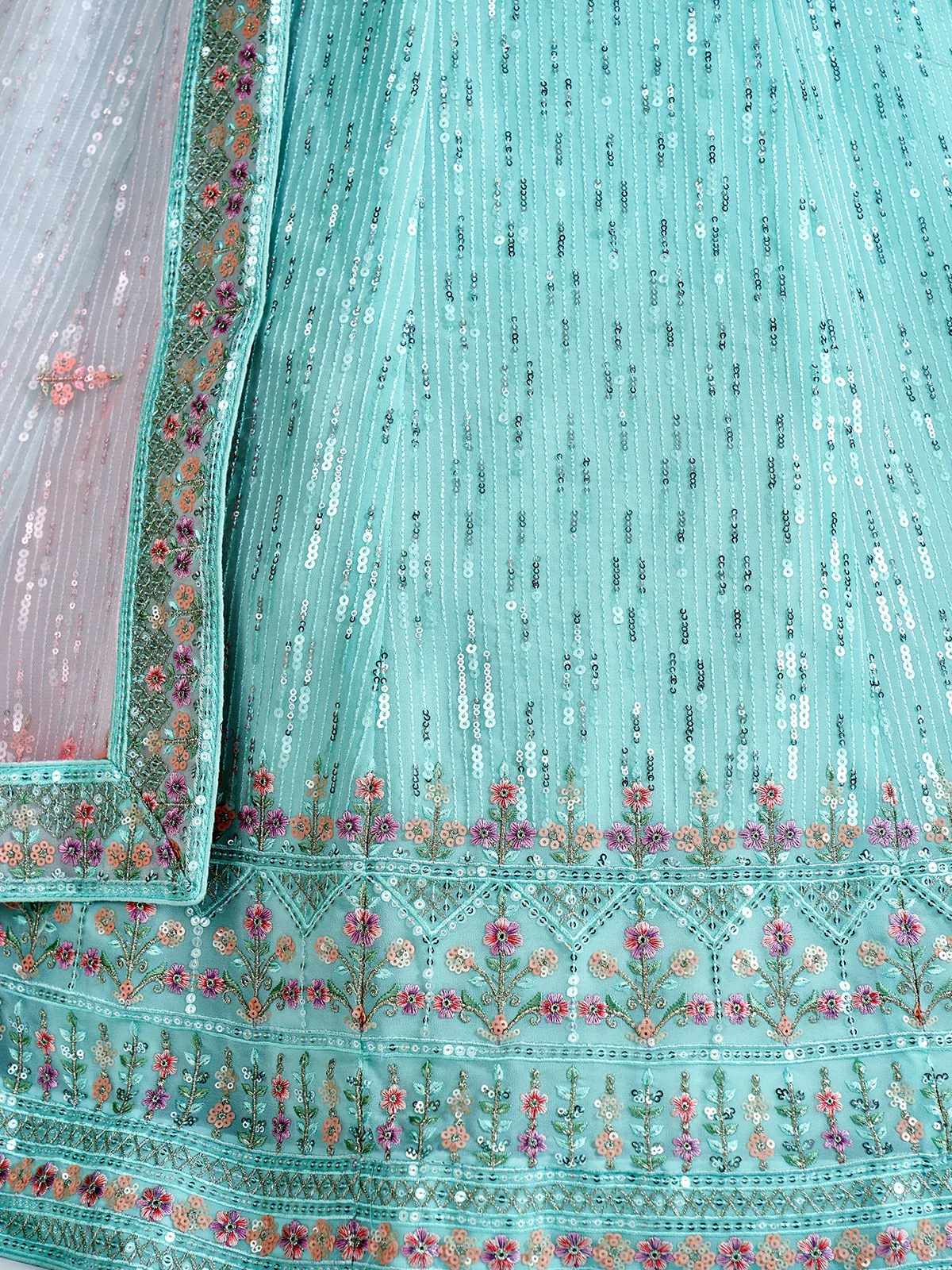 Odette Women Classic Blue Georgette Semi Stitched Lehenga With Unstitched Blouse - Image 5