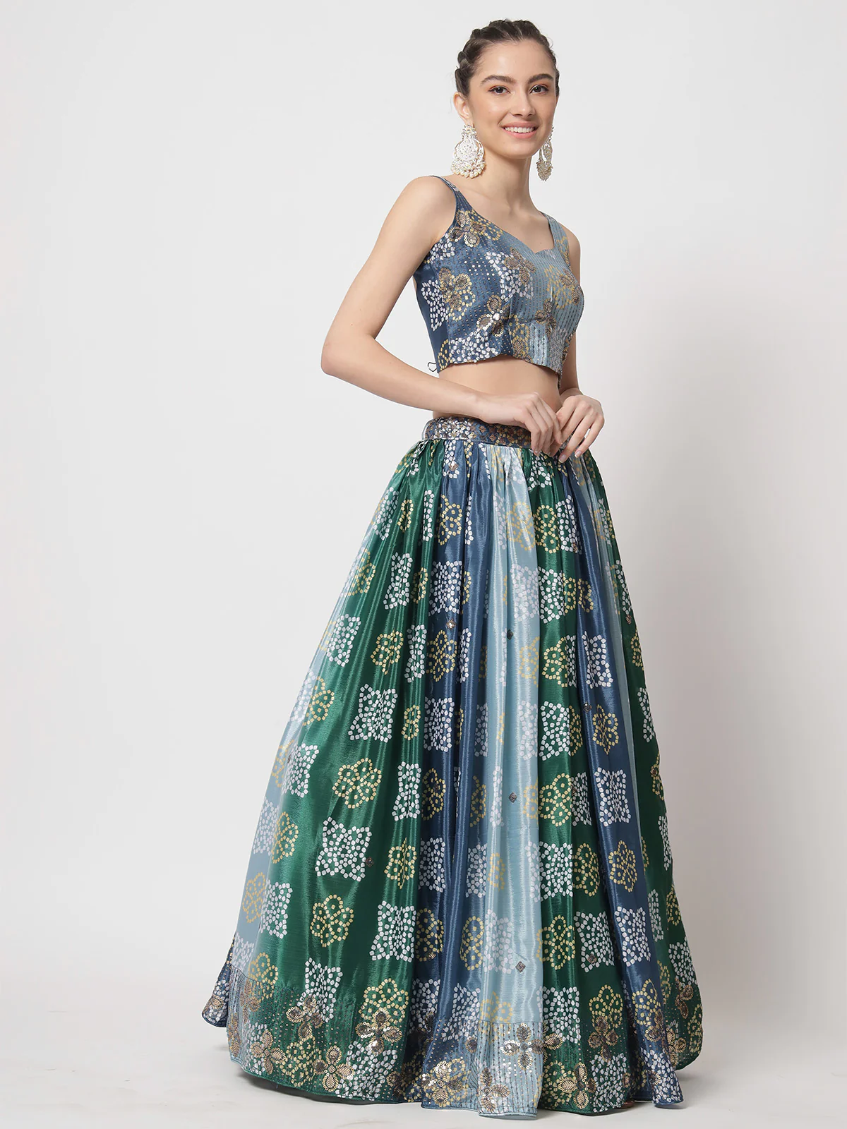 Odette Women Classic Multicolor Chinon Silk Printed Semi Stitched Lehenga With Unstitched Blouse - Image 3