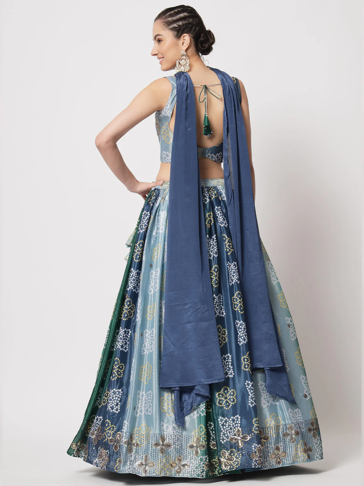 Odette Women Classic Multicolor Chinon Silk Printed Semi Stitched Lehenga With Unstitched Blouse - Image 4