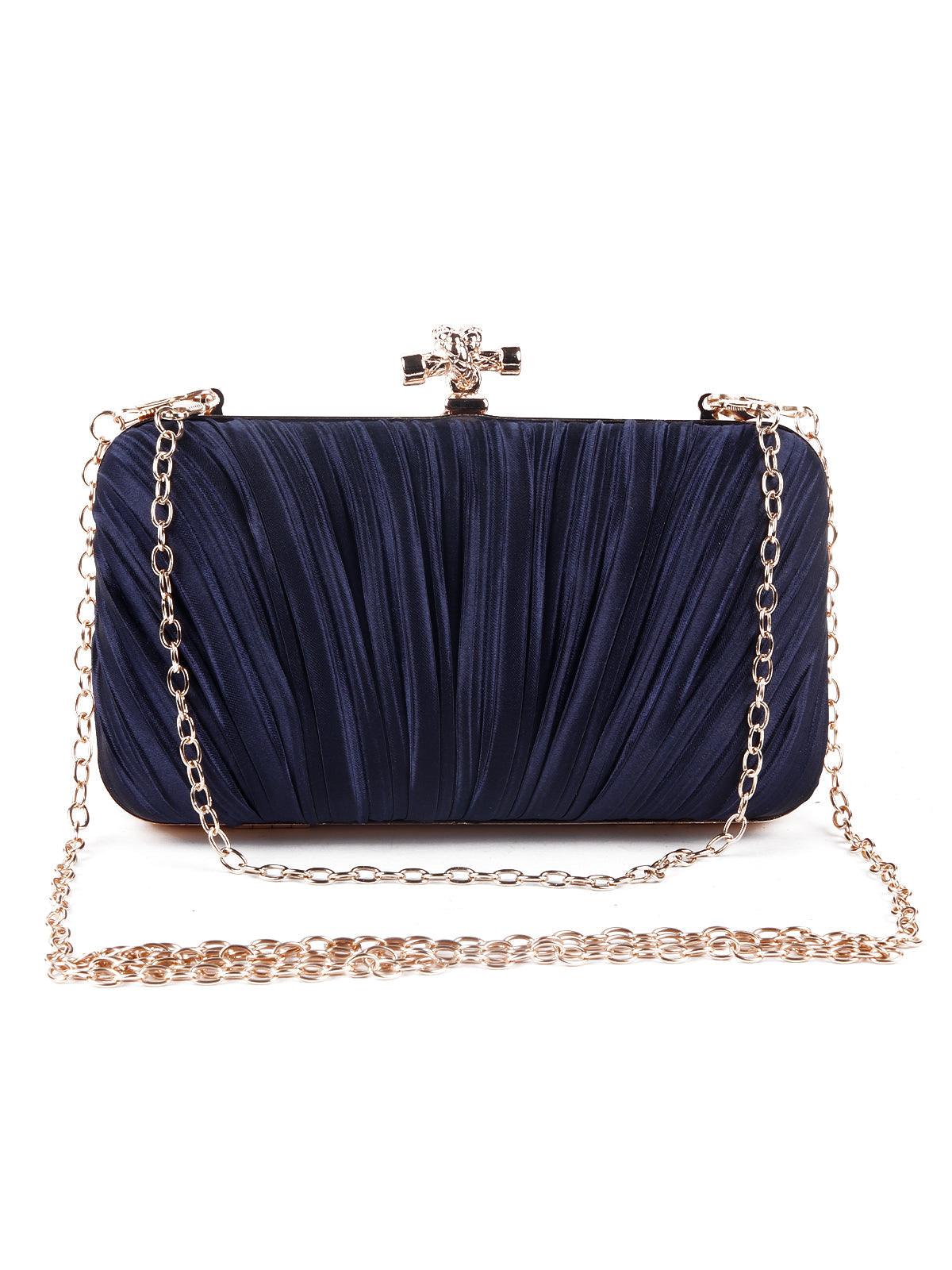 Odette Classic Royal Blue Pleated Sling Bag For Women - Image 3