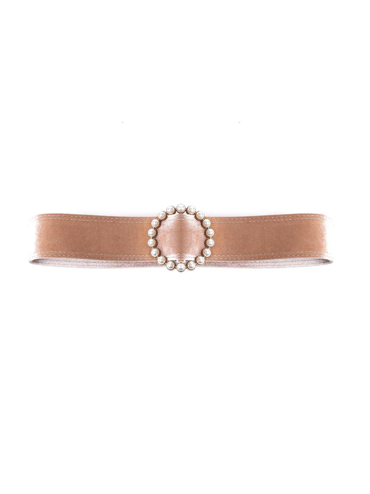 Odette Women Classic Skin Coloured Belt Adorned With Artifical Pearls - Image 3