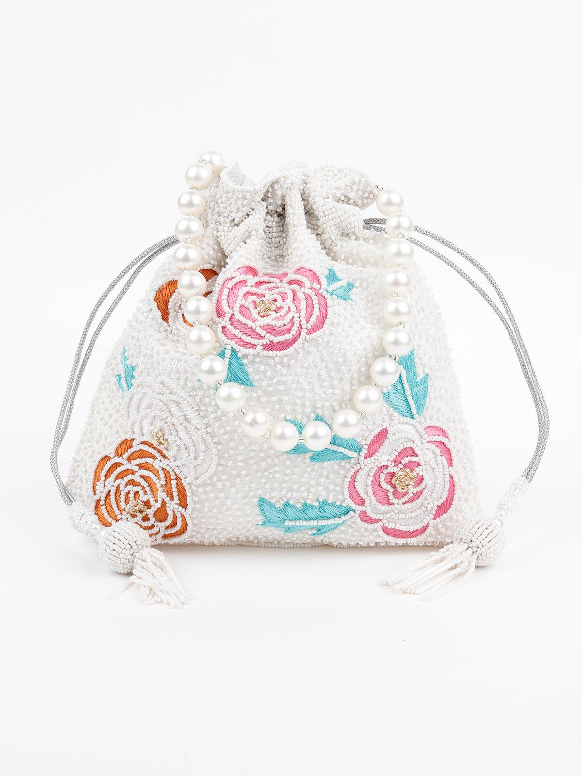 Odette Women White Metal Potli Bag - Image 2