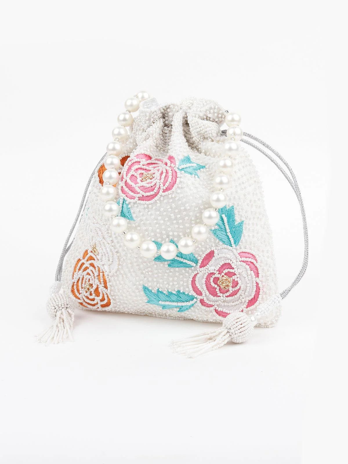 Odette Women White Metal Potli Bag - Image 3