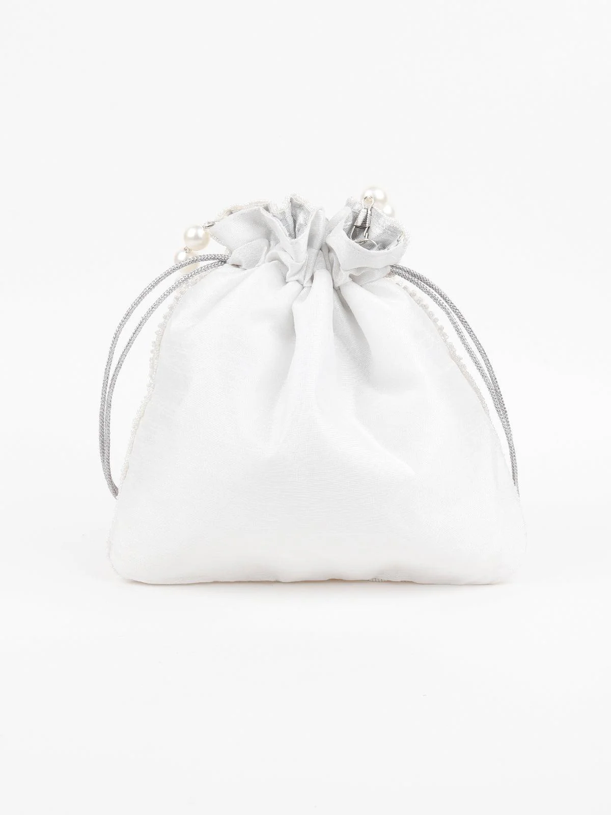 Odette Women White Metal Potli Bag - Image 4