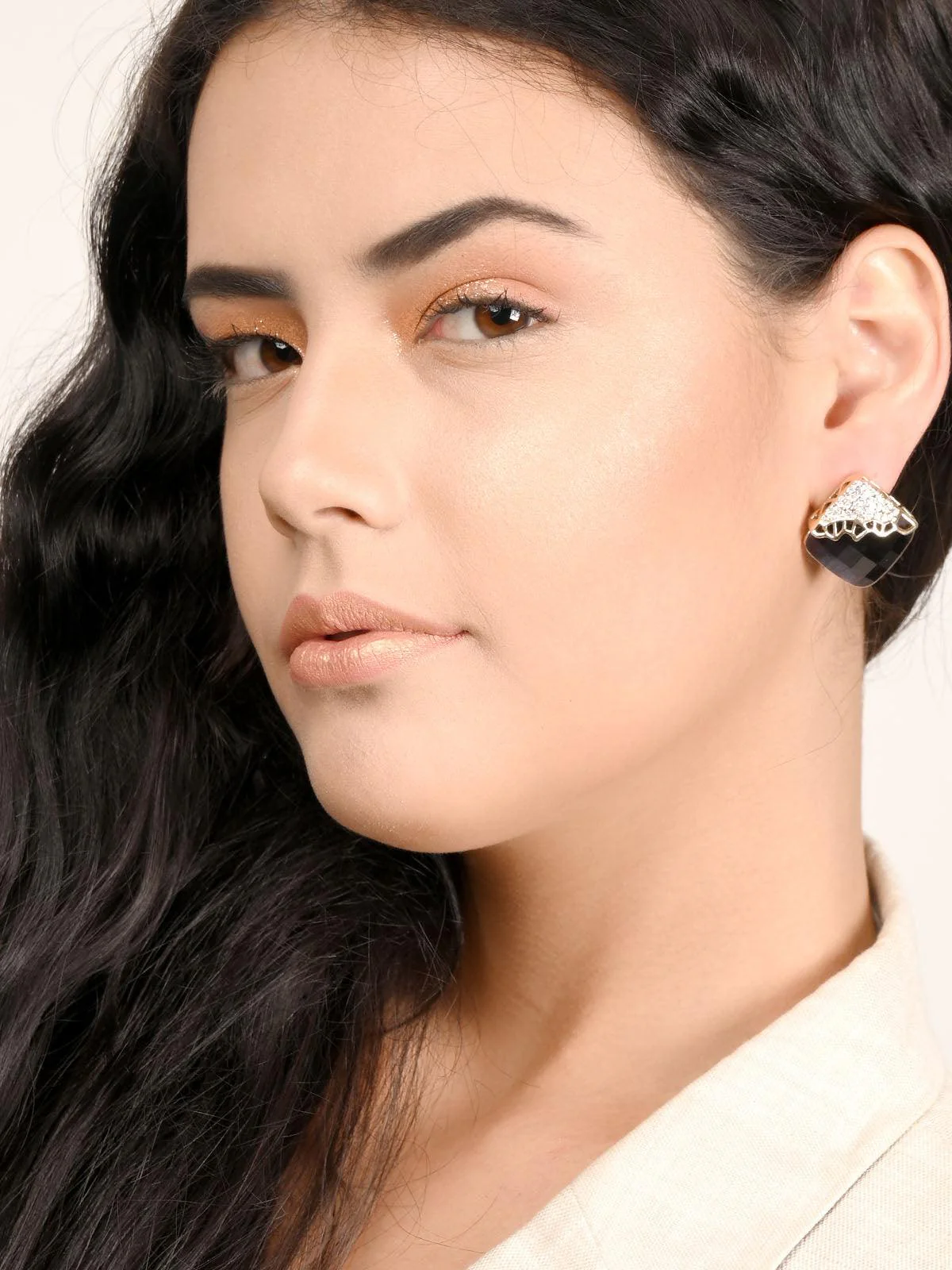 Odette Women Classy Aubergine Square Crystal Stud Earrings