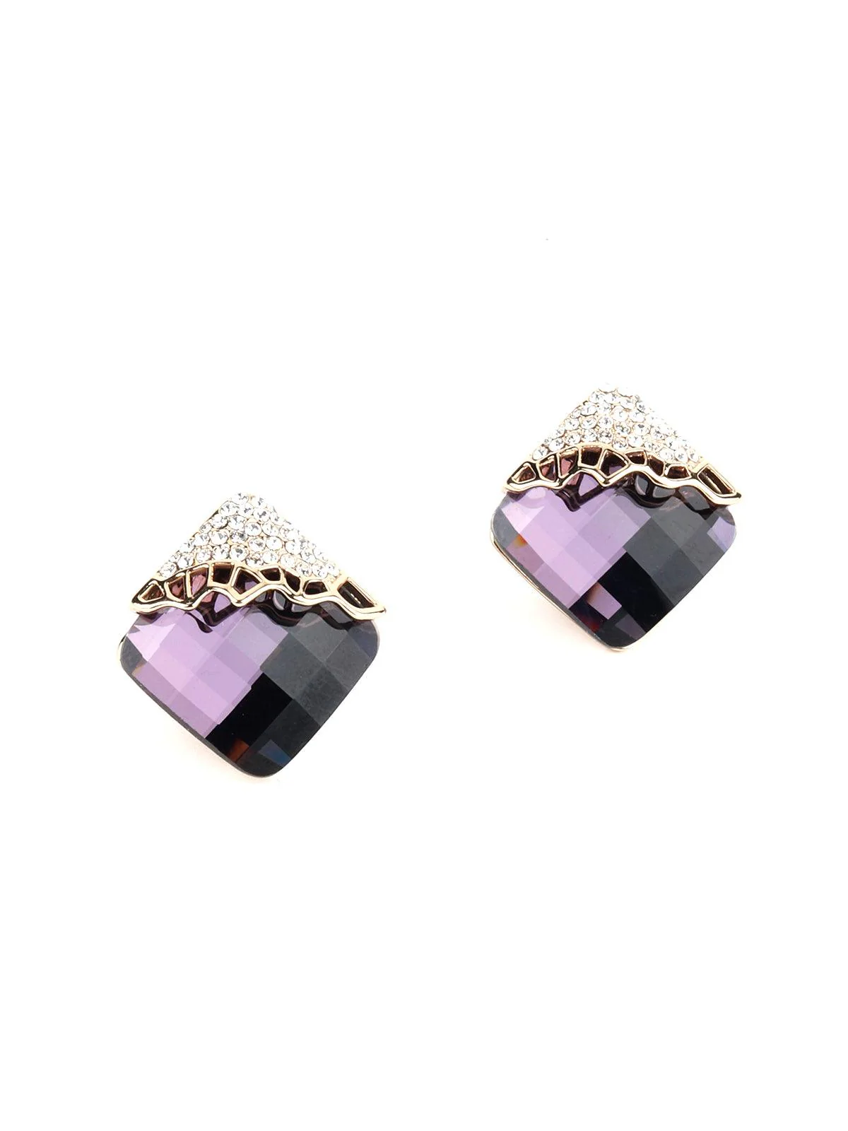 Odette Women Classy Aubergine Square Crystal Stud Earrings - Image 5