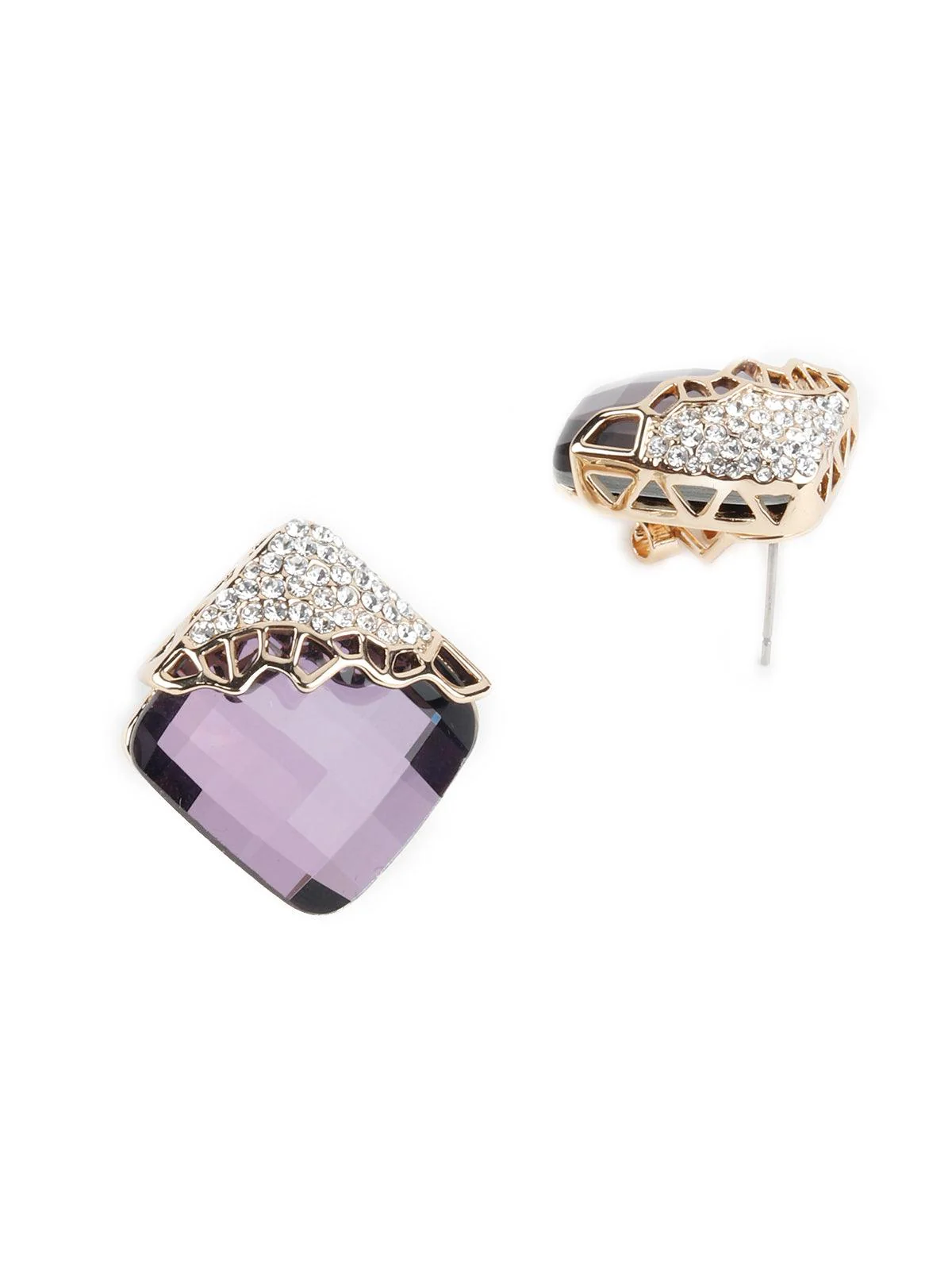 Odette Women Classy Aubergine Square Crystal Stud Earrings - Image 6