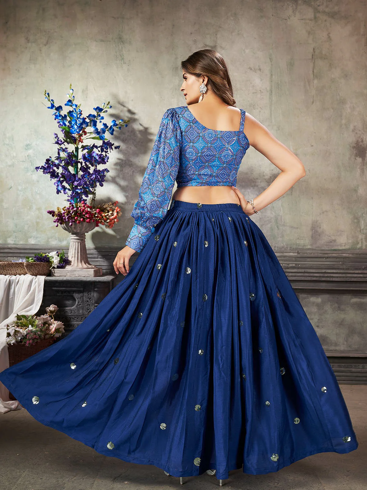 Odette Women Classy Blue Art Silk Stitched Lehenga Choli - Image 4
