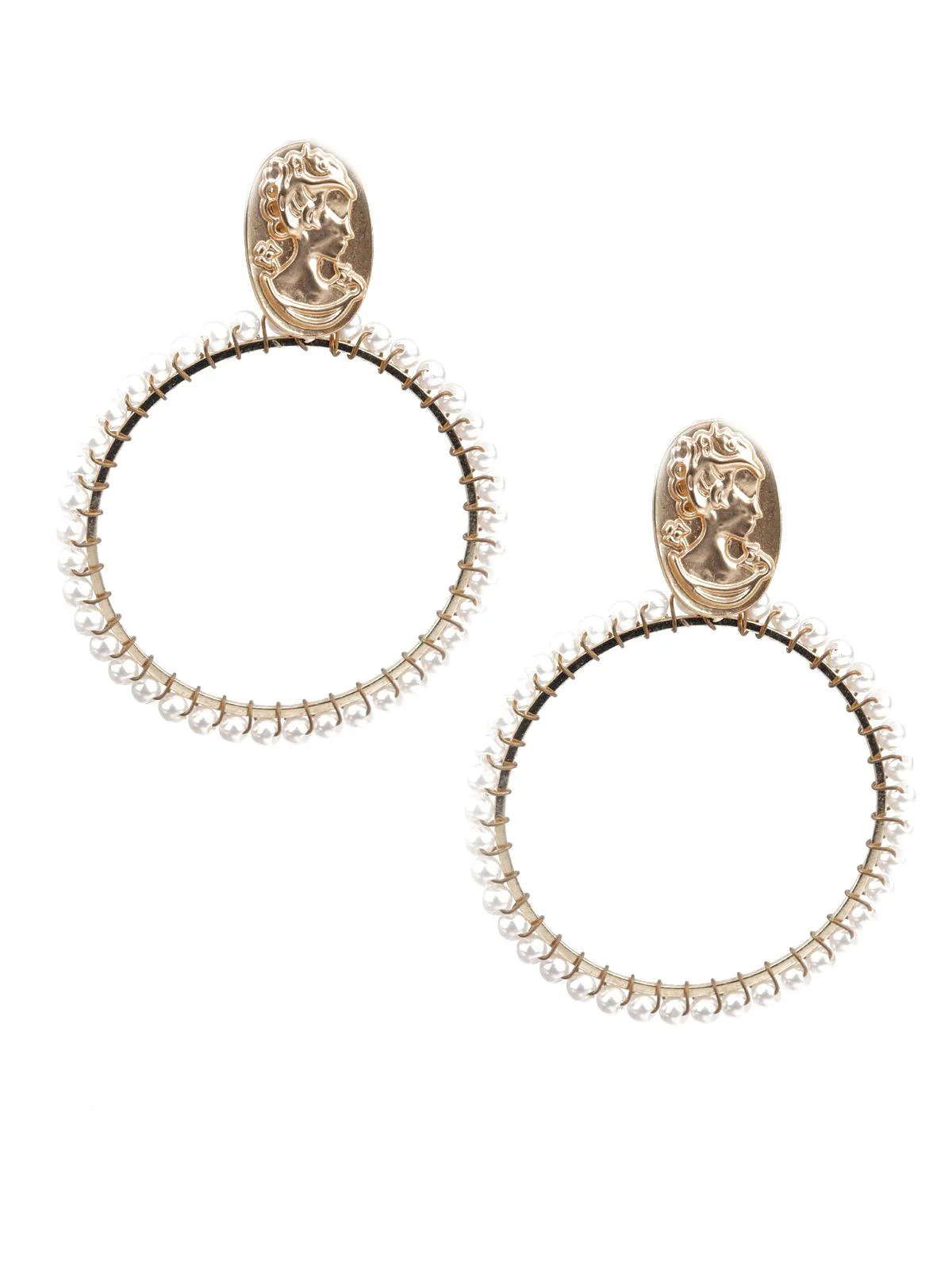 Odette Women Classy Gold And White Hoop Earrings