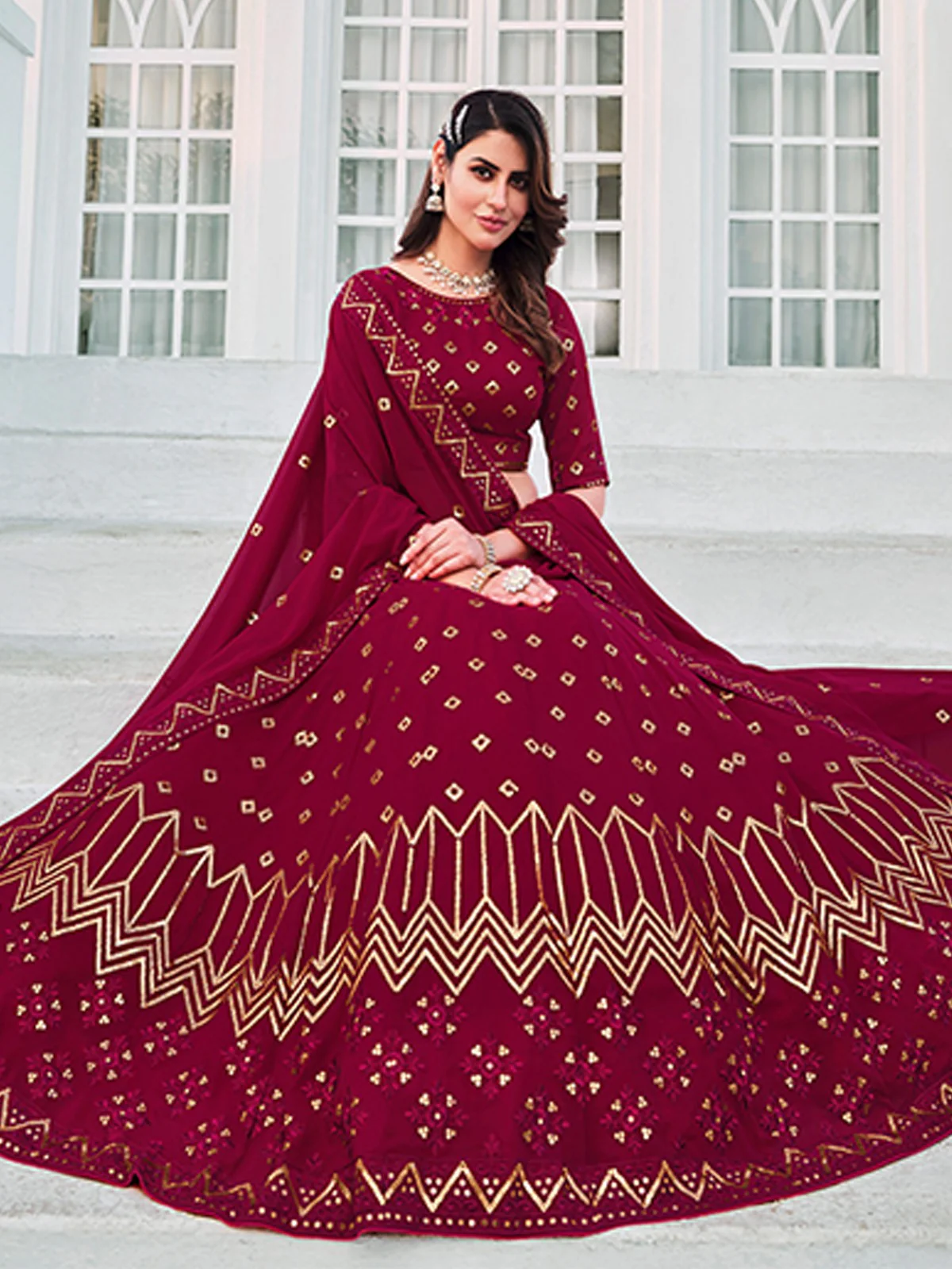 Odette Women Classy Magenta Georgette Semi-Stitched Lehenga Choli - Image 2