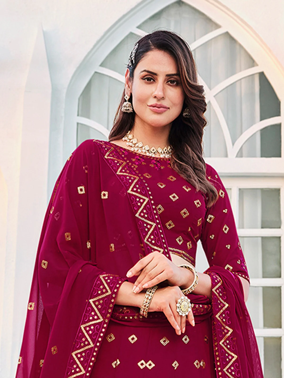 Odette Women Classy Magenta Georgette Semi-Stitched Lehenga Choli - Image 4
