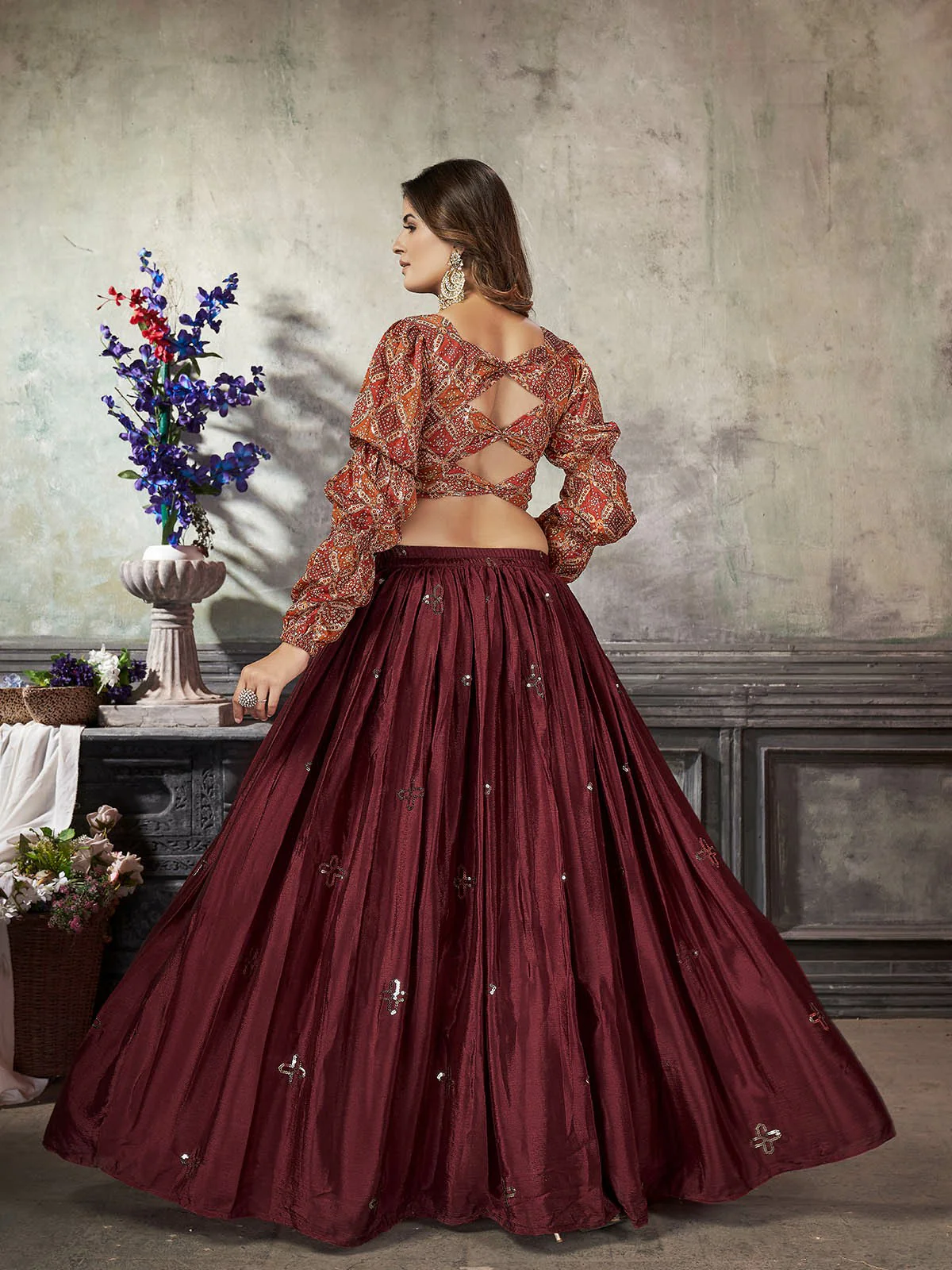 Odette Women Classy Maroon Art Silk Stitched Lehenga Choli - Image 3