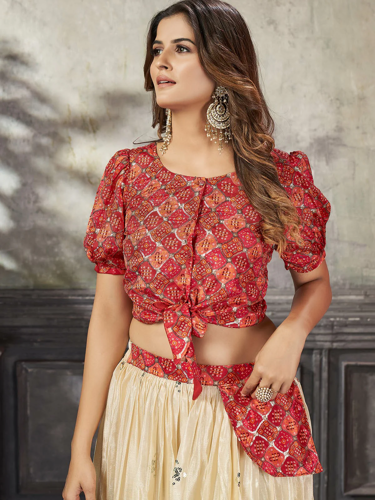 Odette Women Classy Off White Art Silk Stitched Lehenga Choli - Image 2