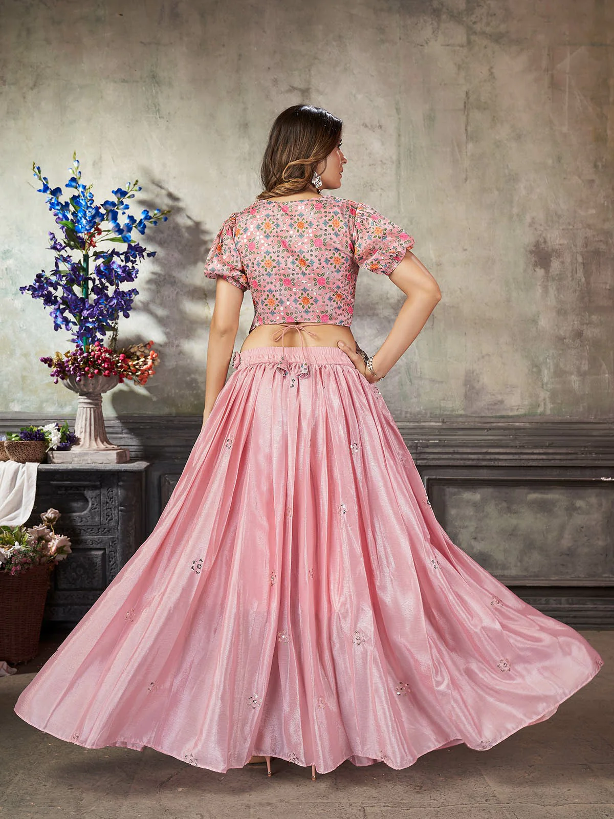 Odette Women Classy Pink Art Silk Stitched Lehenga Choli - Image 3