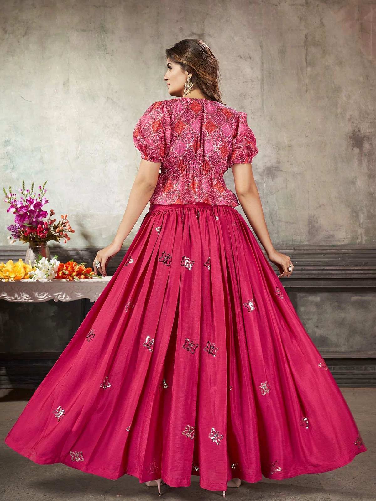 Odette Women Classy Pink Art Silk Stitched Lehenga Choli - Image 4